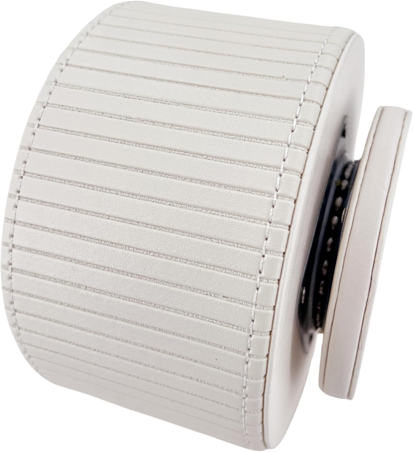PU Leather Round TV Remote Control Holder / White Stripe