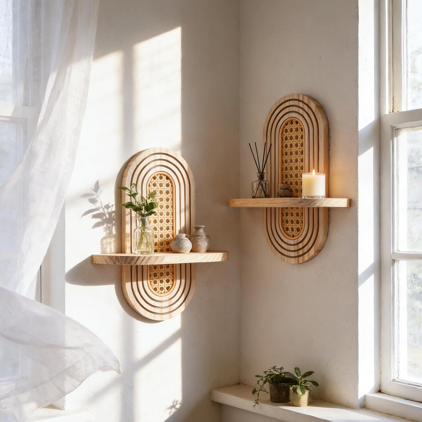 Boho Shelves Wall Decor / Rattan Burlywood / Natural / Set of 2