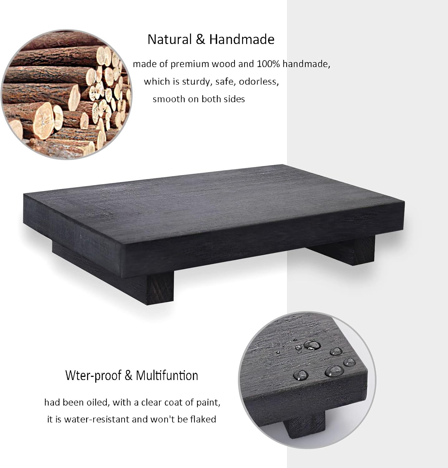 Small Wood Tray Pedestal Stand Farmhouse Bathroom Decor Decorative Wooden / Black / 9 x 5.9 x 1.6