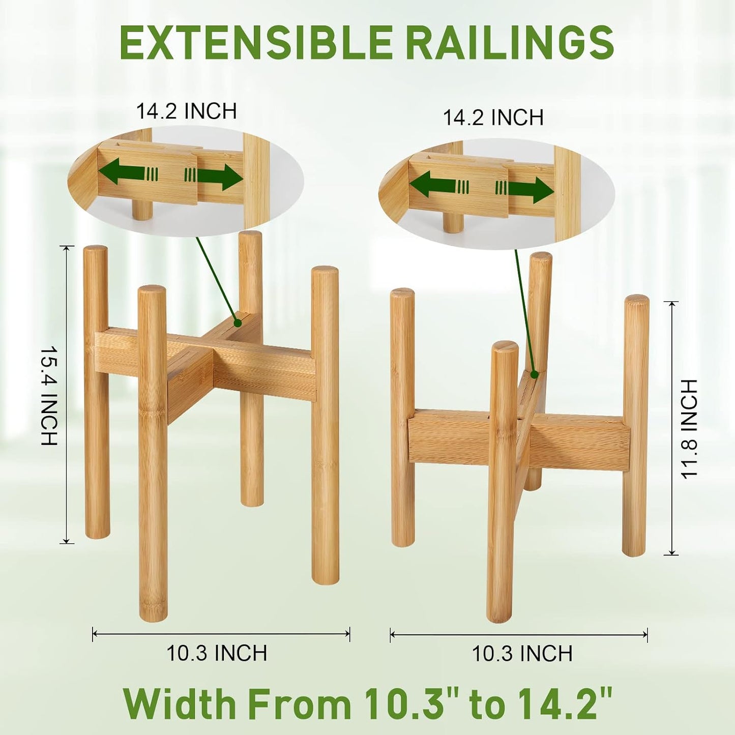 2 Pack Bamboo Plant Stands, Adjustable Plant Stand Indoor | Mid Century Modern Plant Stand, Plant Holder for Living