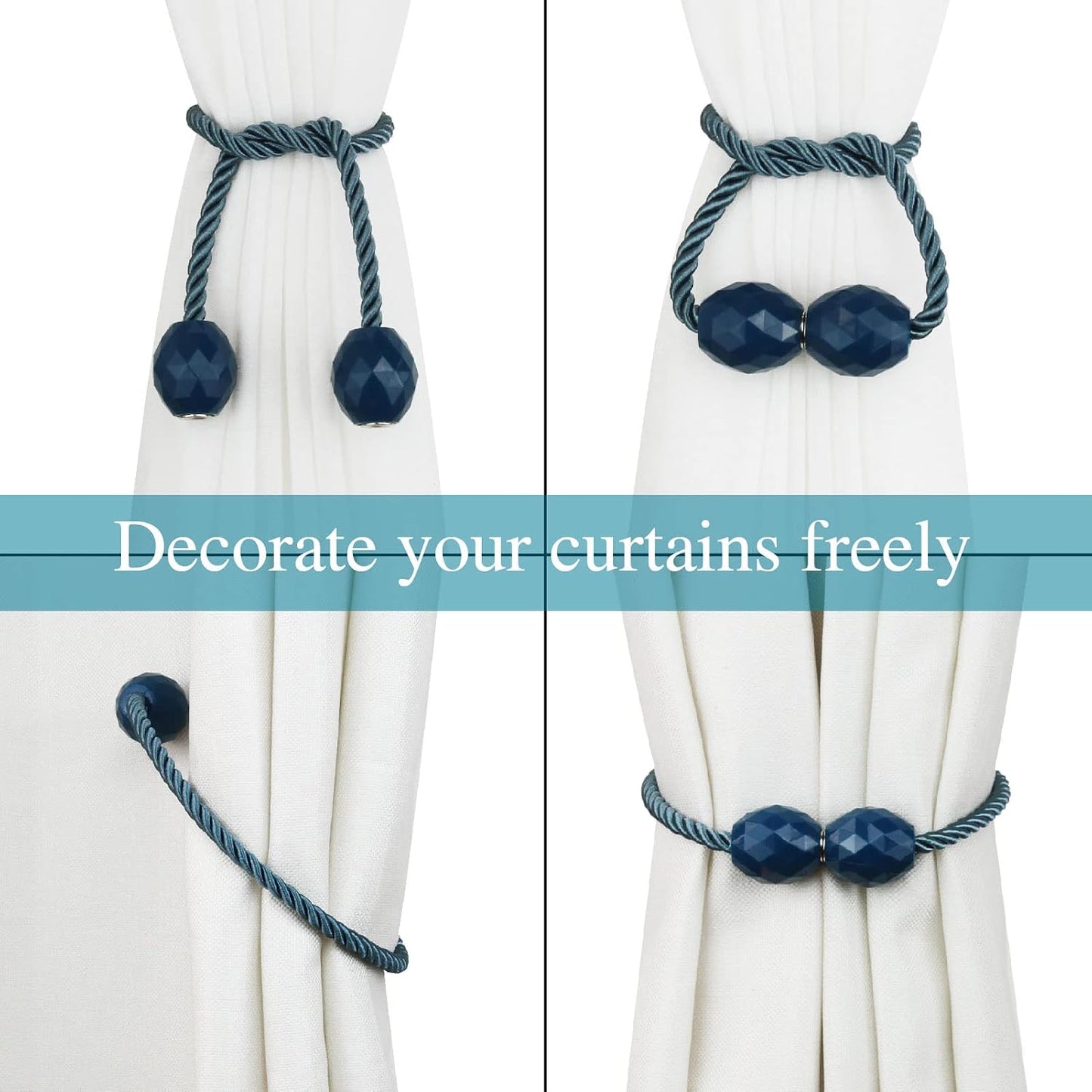Strong Magnetic Curtain Tiebacks Decorative Rope Tie Backs Holdbacks Porlau | 6 Pack Blue Outdoor Curtain Rope Tiebacks