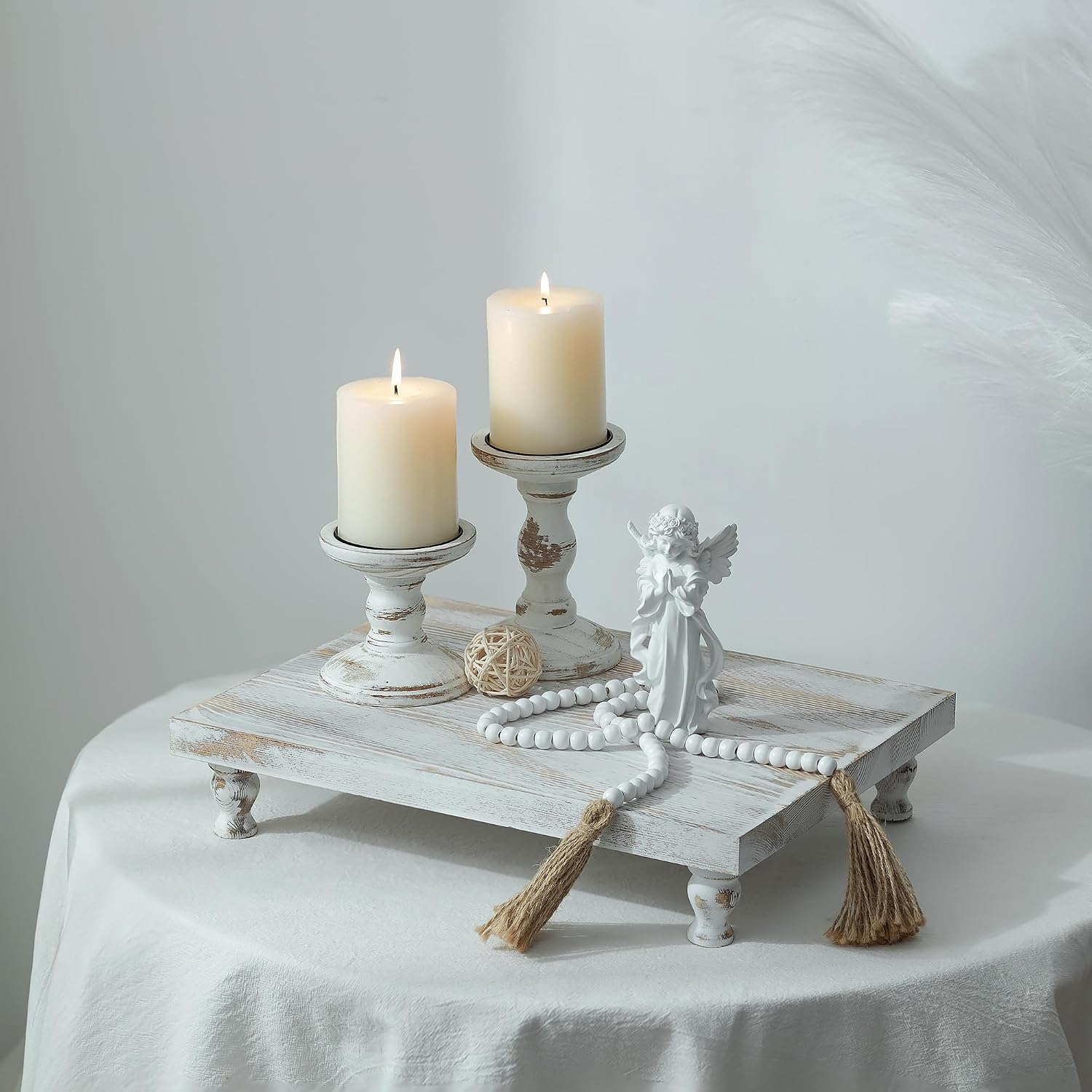 Wooden Riser Decorative Tray / Whitewash