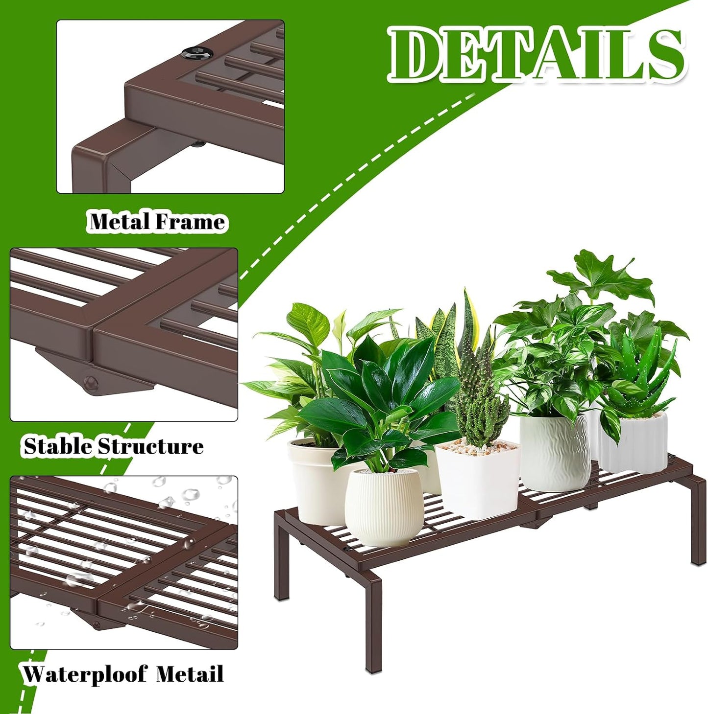 1 Tier Metal Plant Stand Indoor Outdoor, Potted Multiple Flower Pot Holder Rack Plant Shelf, Heavy Duty Planter Display