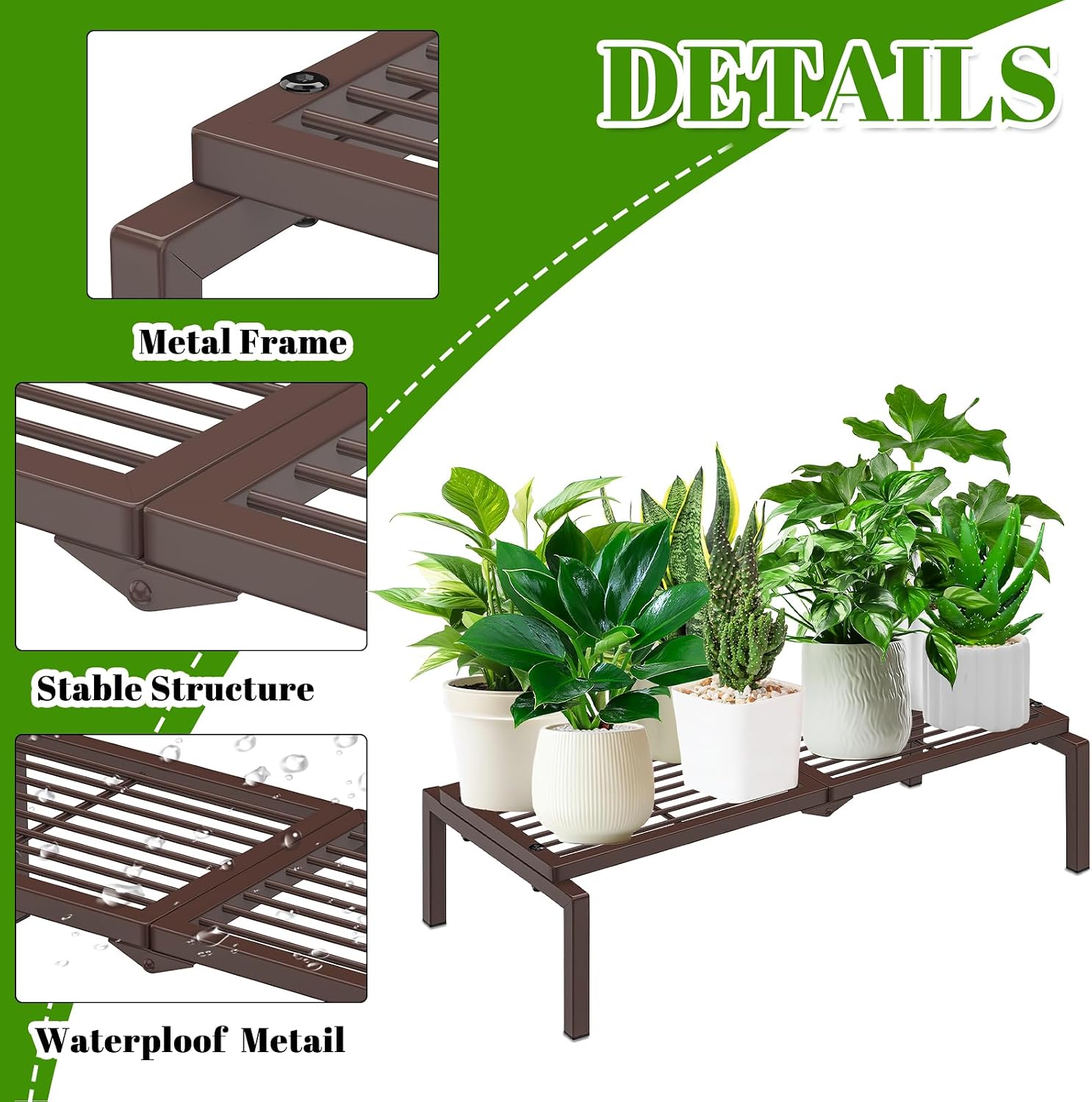 1 Tier Metal Plant Stand Indoor Outdoor, Potted Multiple Flower Pot Holder Rack Plant Shelf, Heavy Duty Planter Display