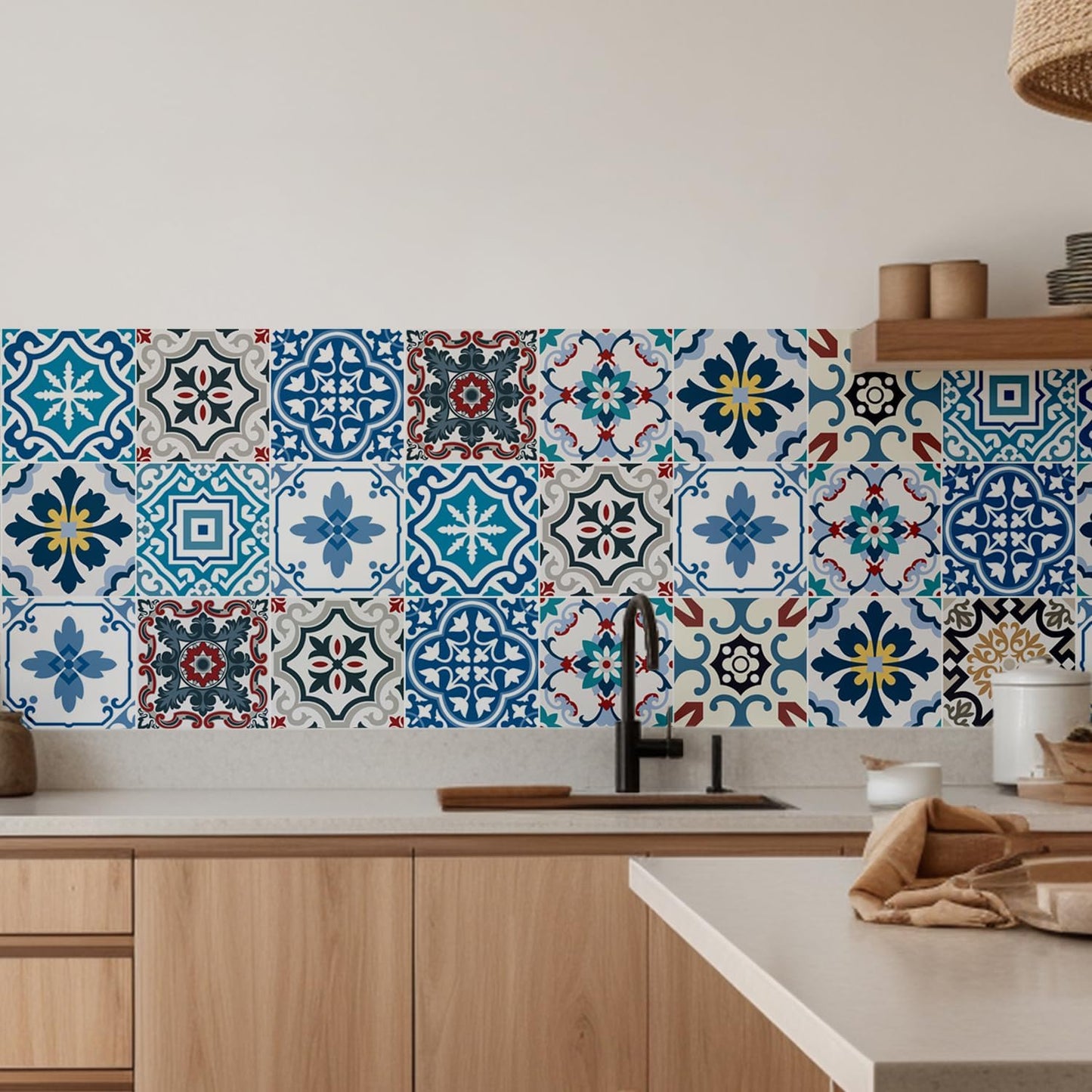 Eclectic Mediterranean Tile Stickers / 4 x 4 / Set of 30