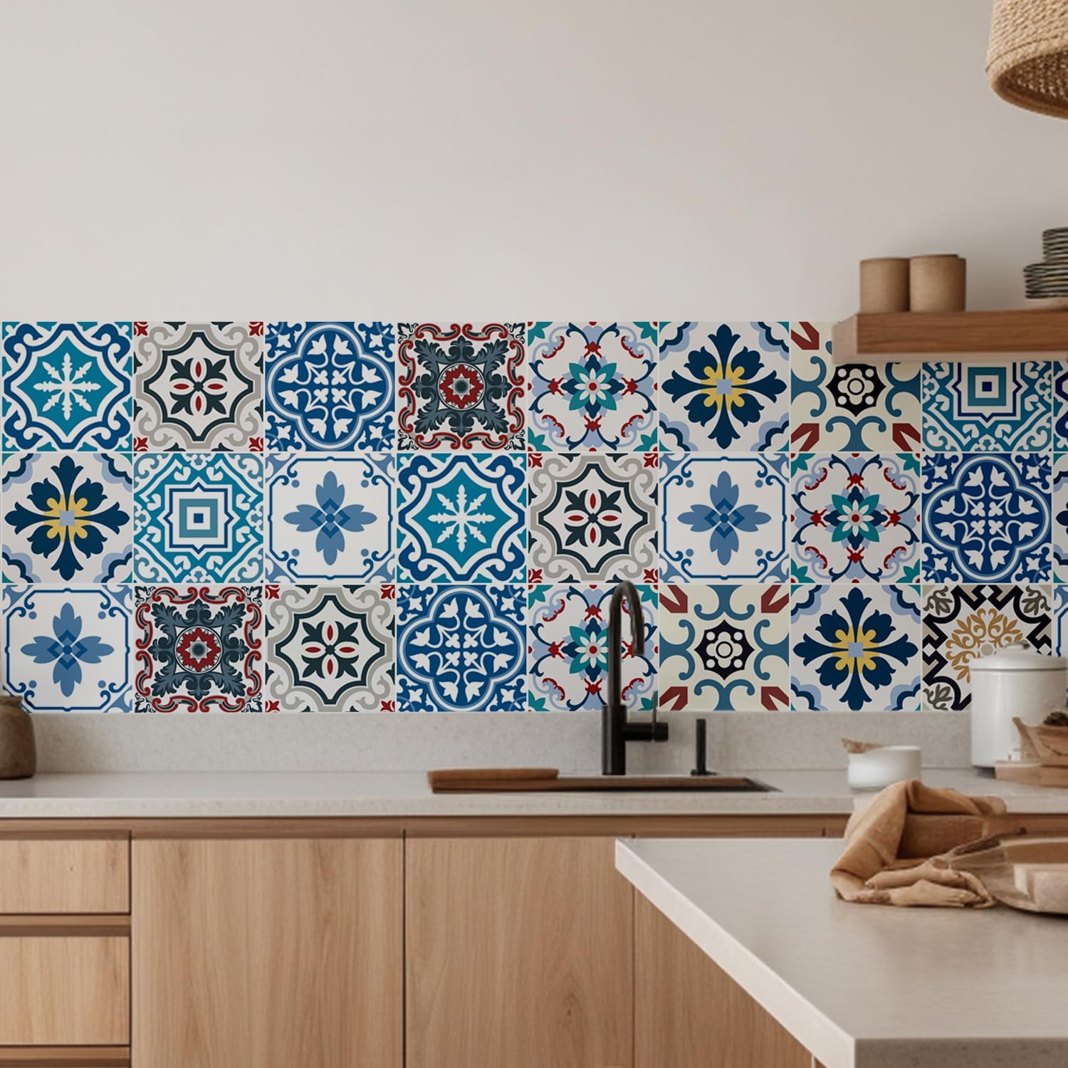 Eclectic Mediterranean Tile Stickers / 4 x 4 / Set of 30