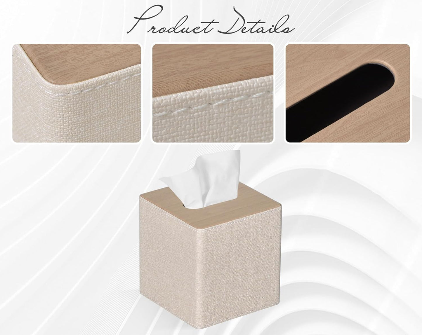 Tissue Box Cover Square PU Leather Facial Tissue Box Holder for Dresser Bathroom Decor / Beige