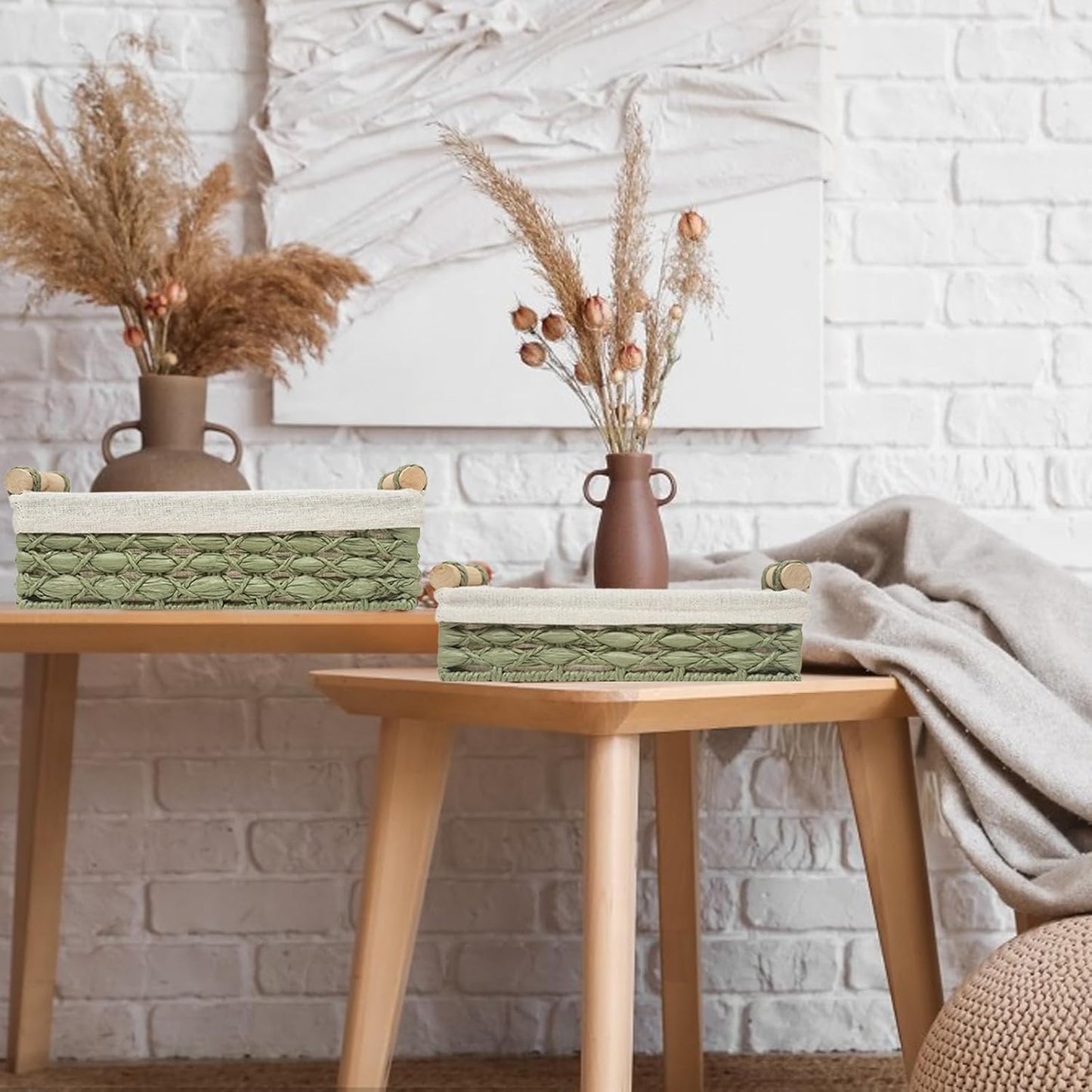 Storage Basket Wicker Baskets for Organizing / Green