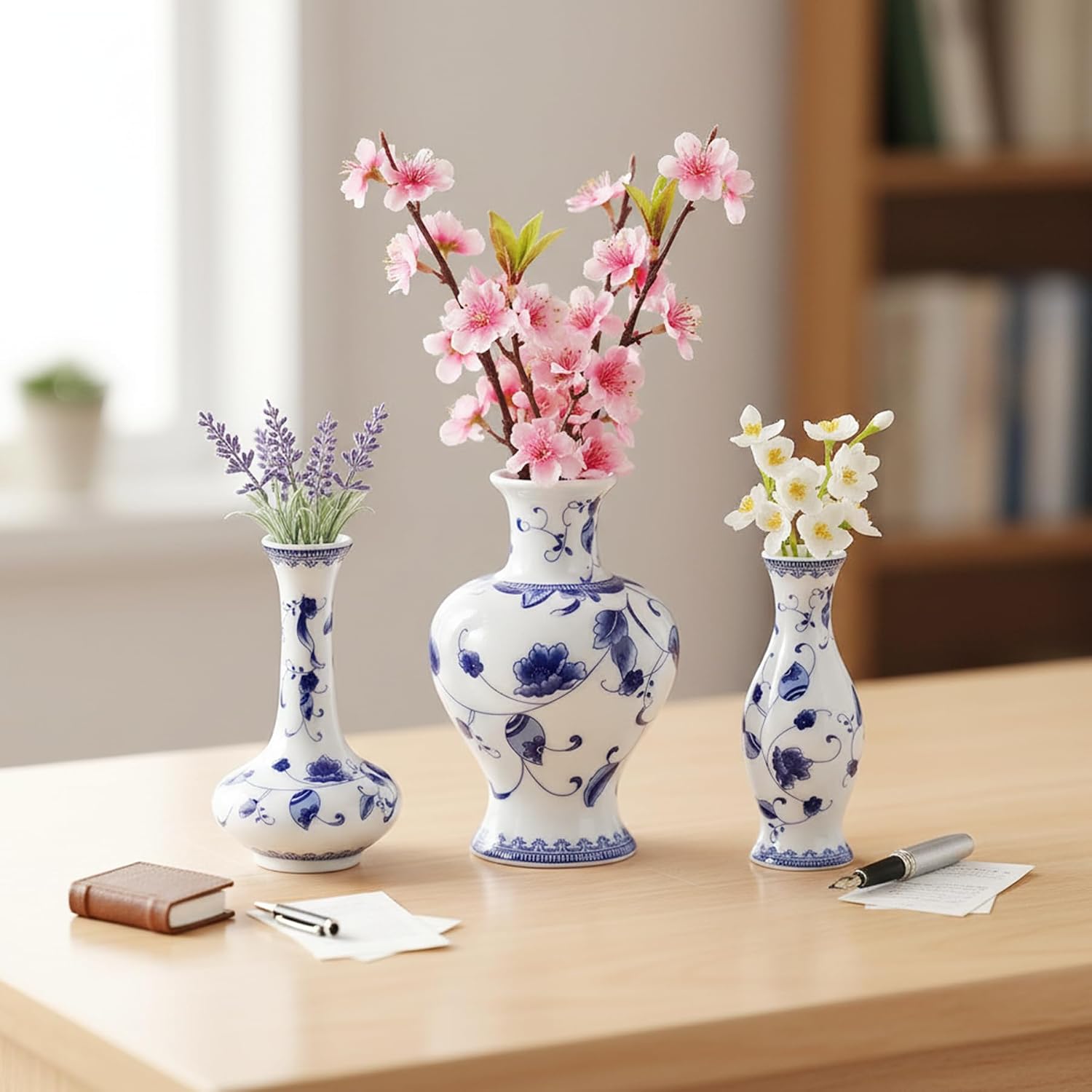 Chinese Ceramic Vase Set / Light Blue / Set of 3