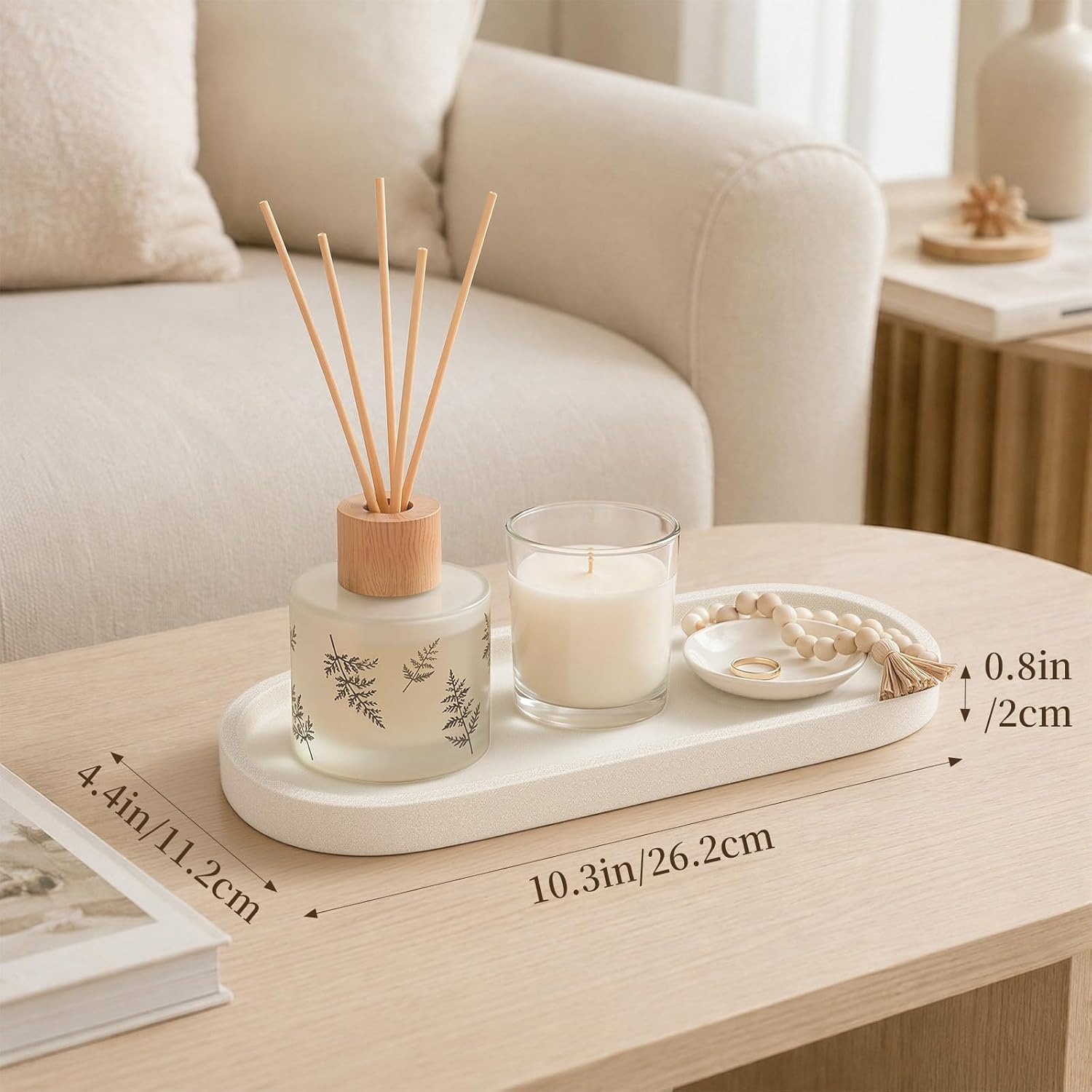 Bathroom Vanity Tray " Stone-Effect Bathroom Counter Tray for Countertop / Cream / 10.3 x 4.4