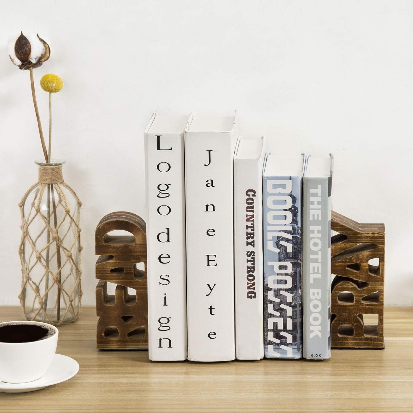 Wood Bookends Carved in Read and Pray Block Letters / Burnt Wood