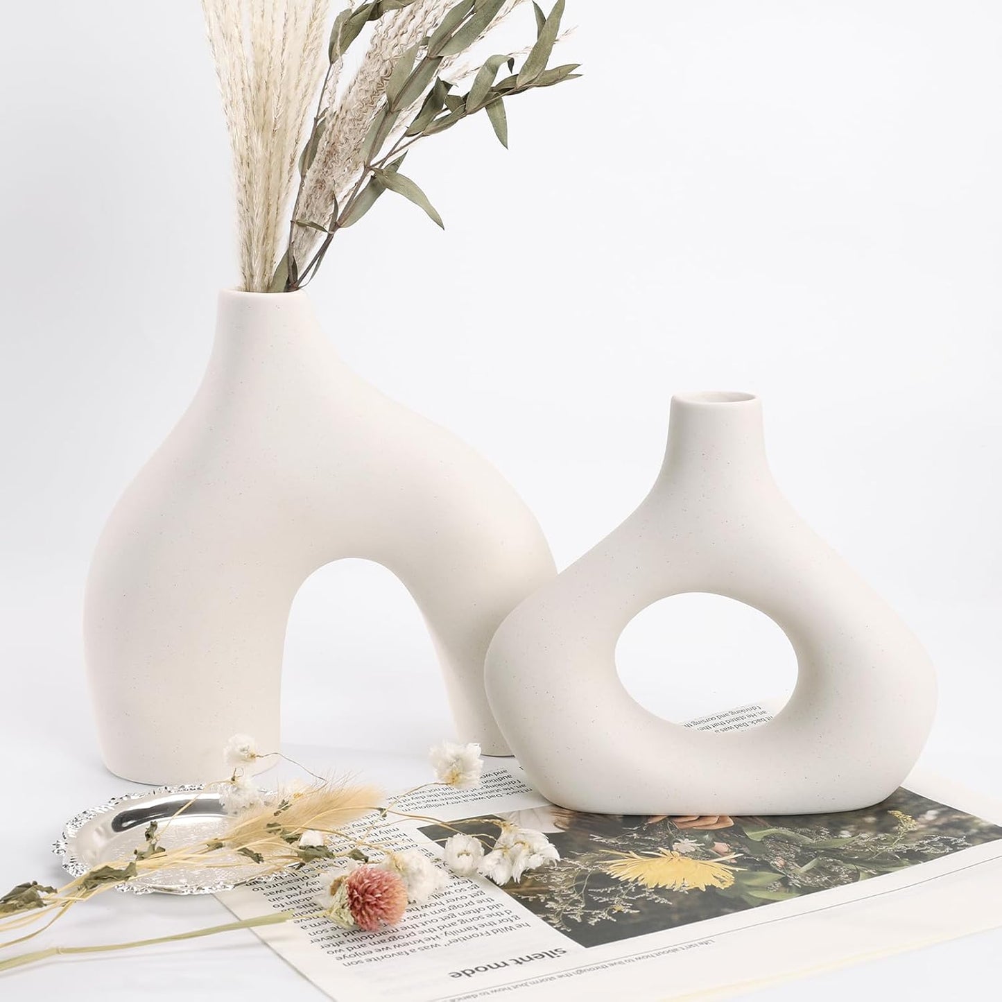 Ceramic Vase / Dried Flowers / White / Set of 2