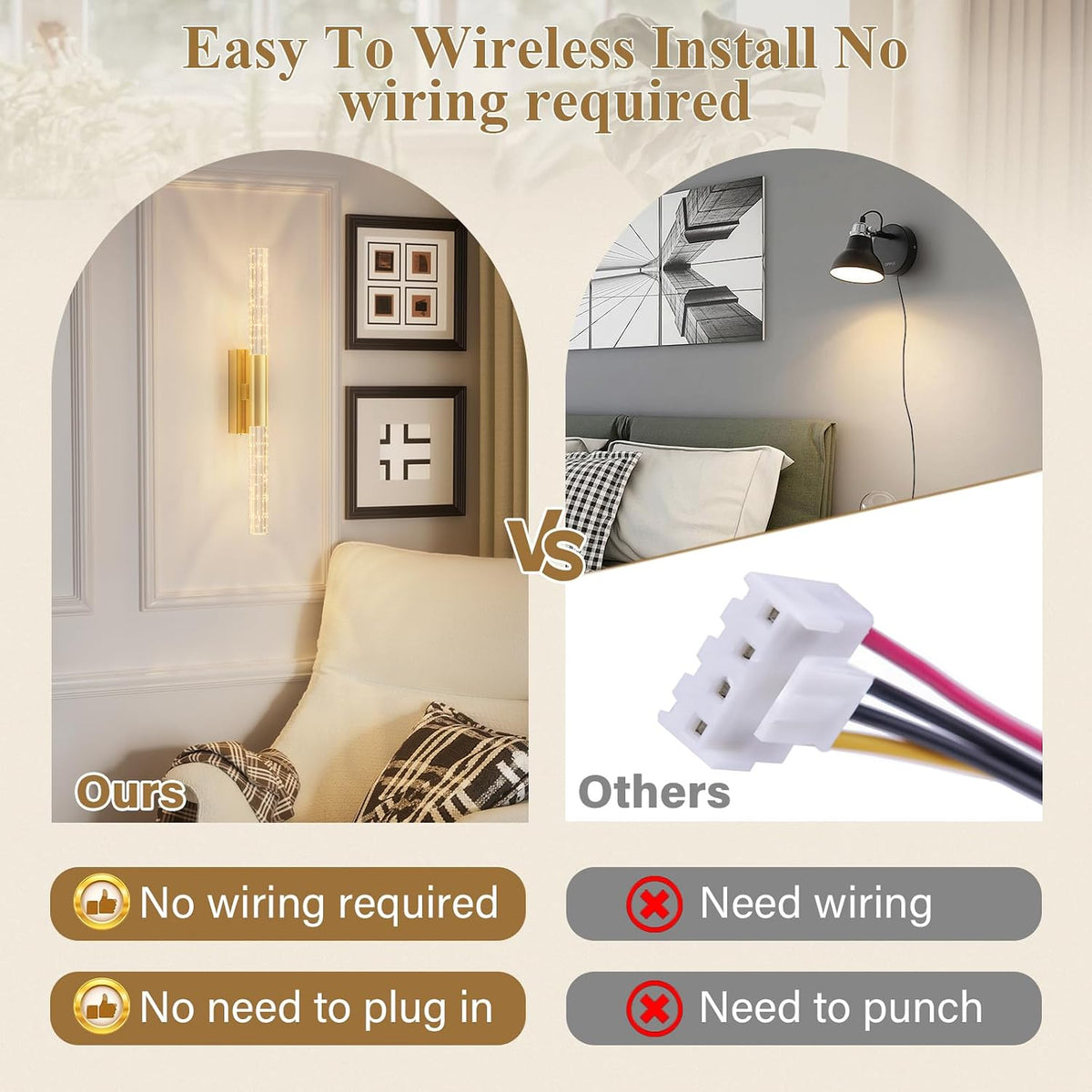 camuucci Battery Operated Wall Sconces Set of 2, Rechargeable Wall Lights | 12000mAh Long-Lasting Battery,Dimmable