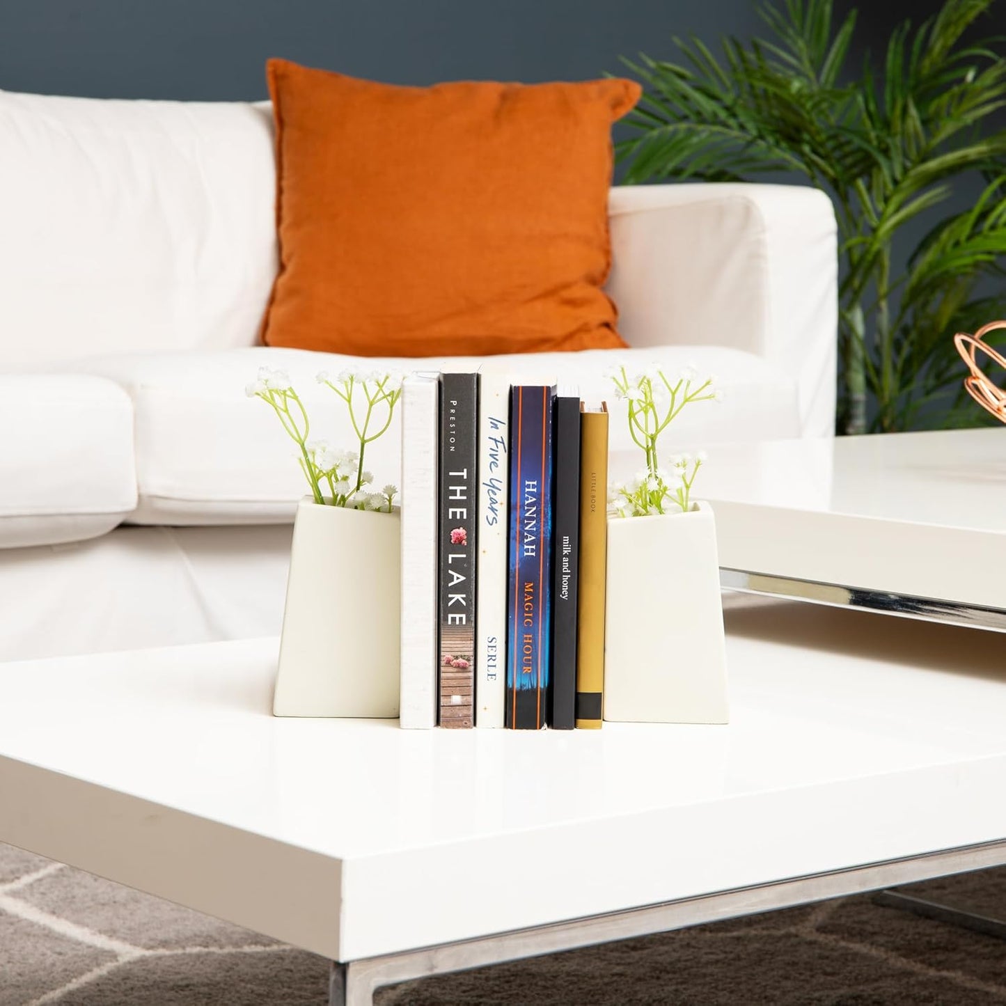 Cement Planter Bookends / White Cement Planter Bookend / Set of 2