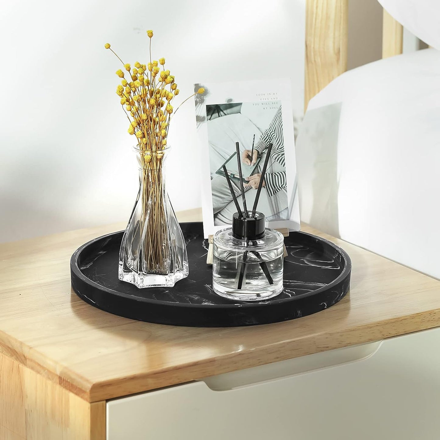 Vanity Tray / Resin Round Tray Decorative Storage Organizer / Round Matte Ink Black