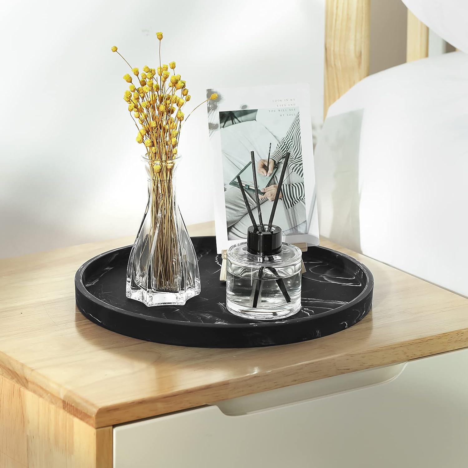 Vanity Tray / Resin Round Tray Decorative Storage Organizer / Round Matte Ink Black