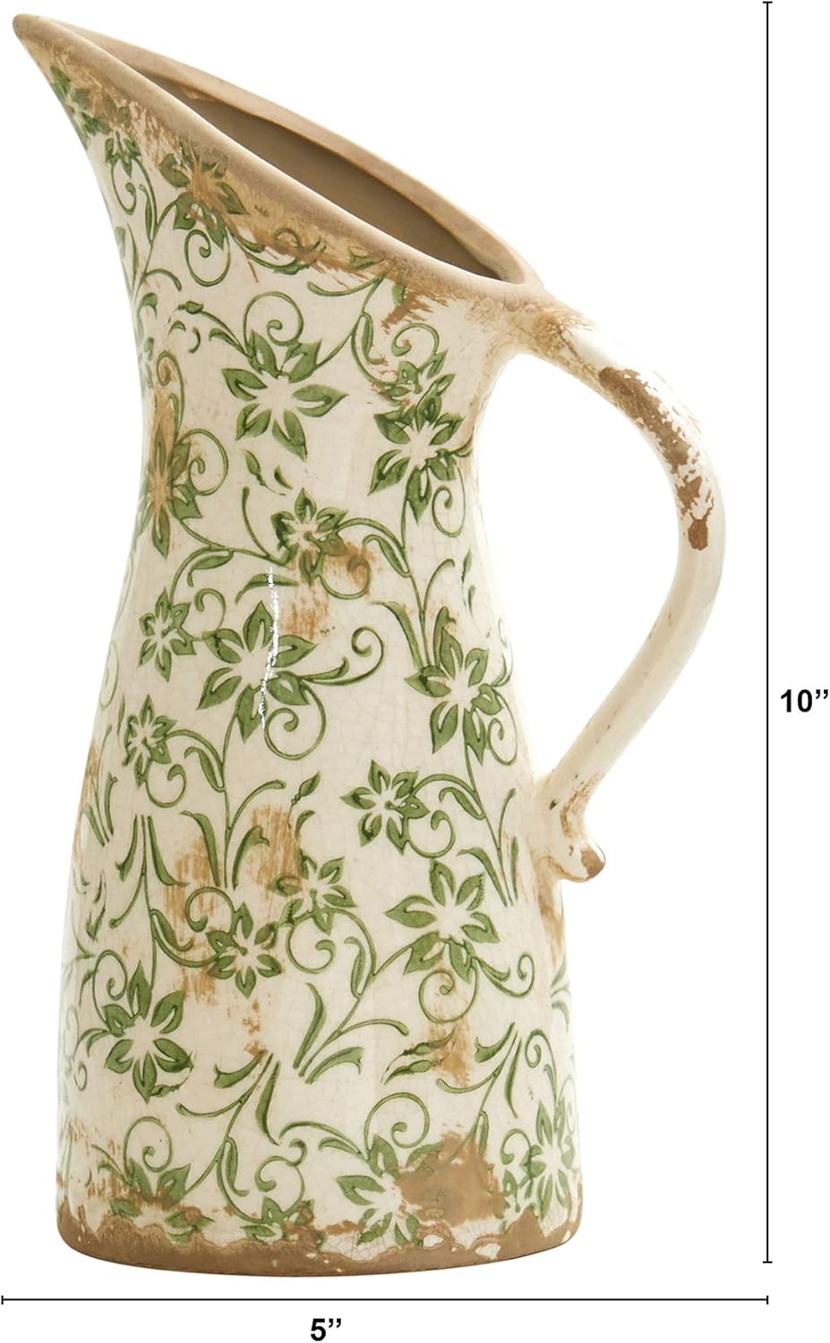 . Tuscan Ceramic Pitcher Vase / Green / 10 Inch
