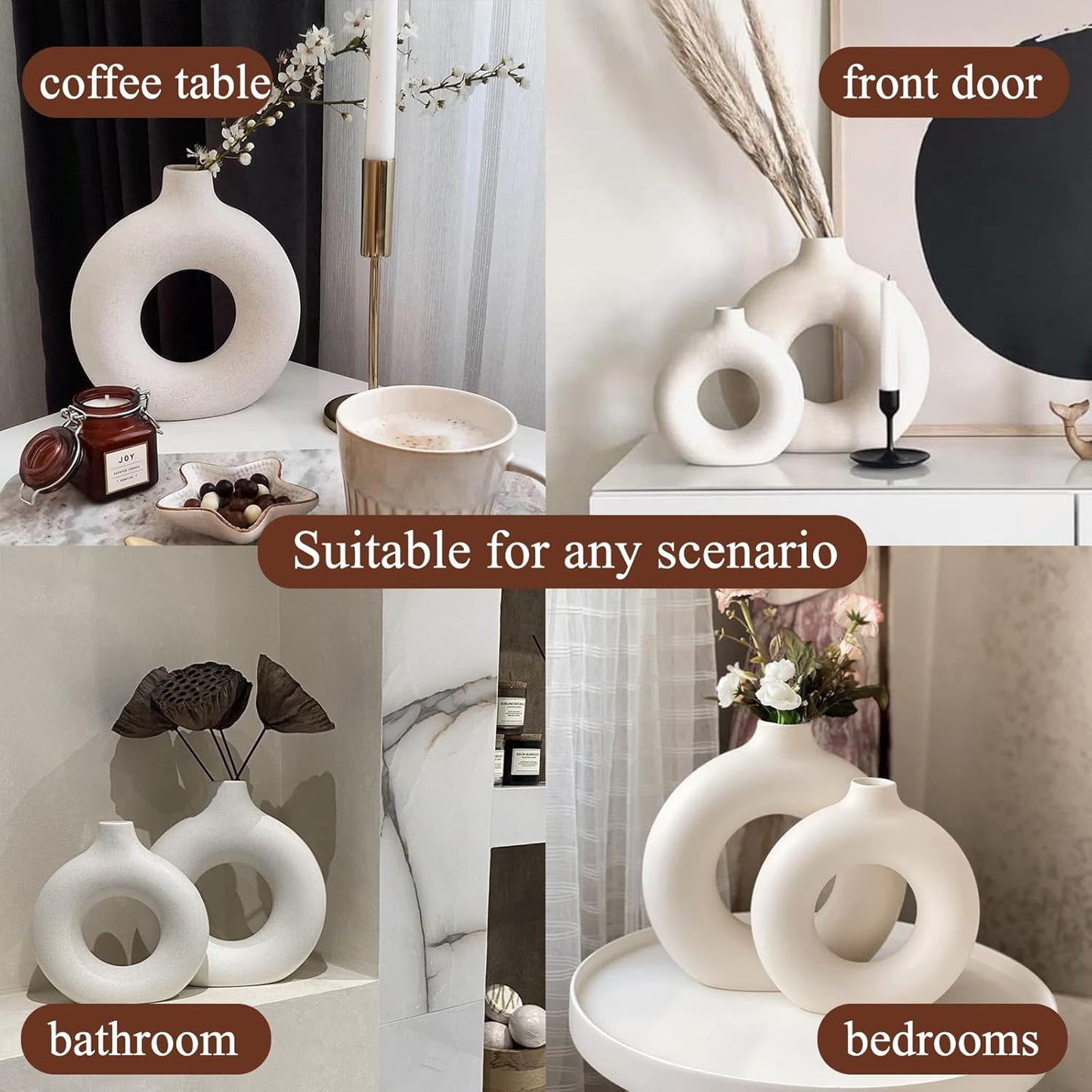 Ceramic Vase / White / Donut / Set of 2