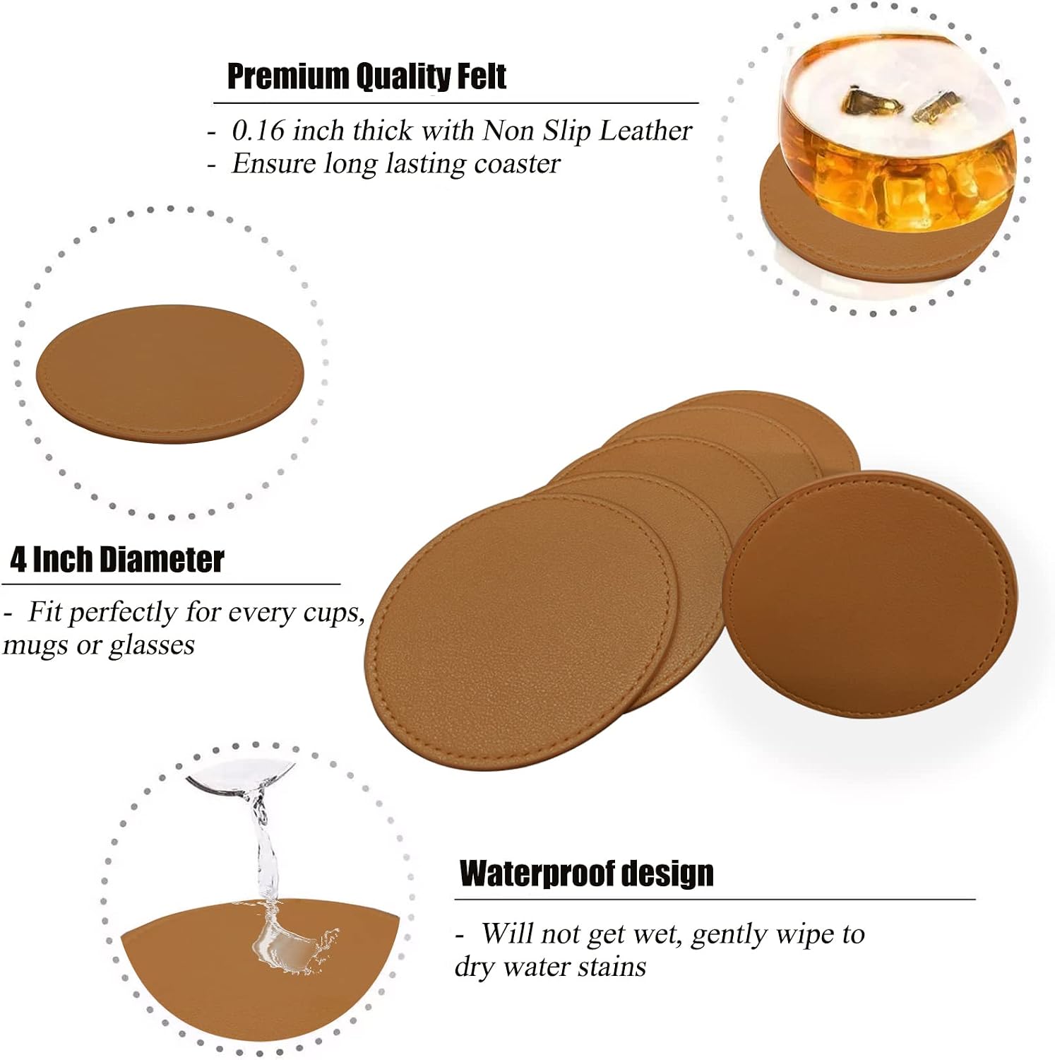 Suitable for Various Cups / Brown,edged Sewn / Set of 6