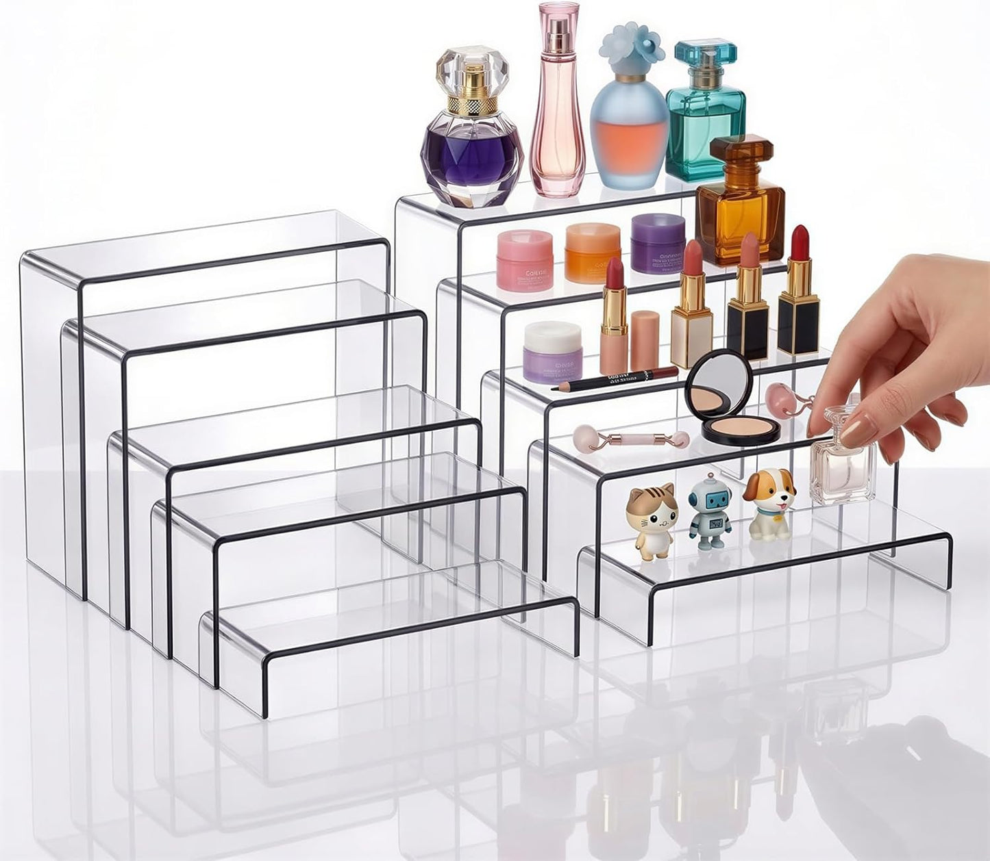 Fixwal 10pcs 2 Set Clear Acrylic Display Risers Large | Perfume organizer stands, perfect for figures, cupcake