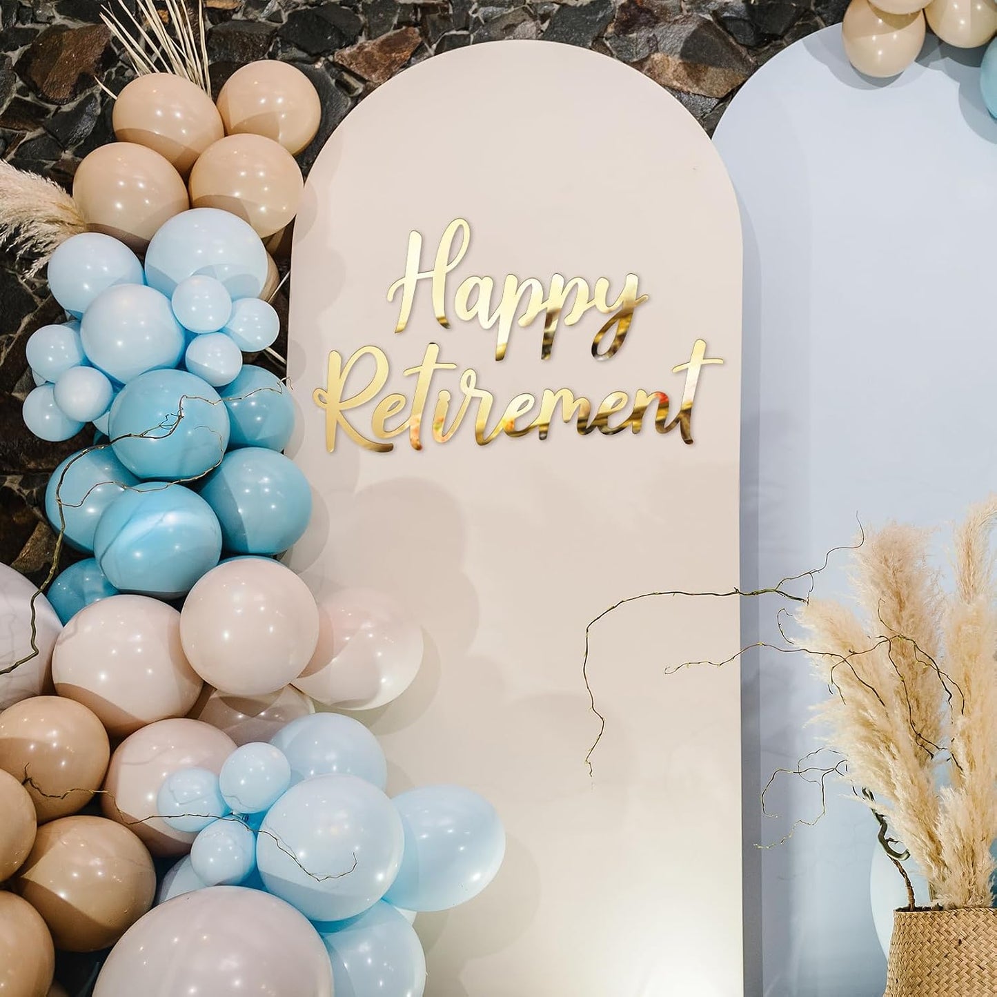 Happy Retirement Acrylic Mirror Decal Letter Sticker for Arch Backdrop / Golden / 20 Inches / Gold
