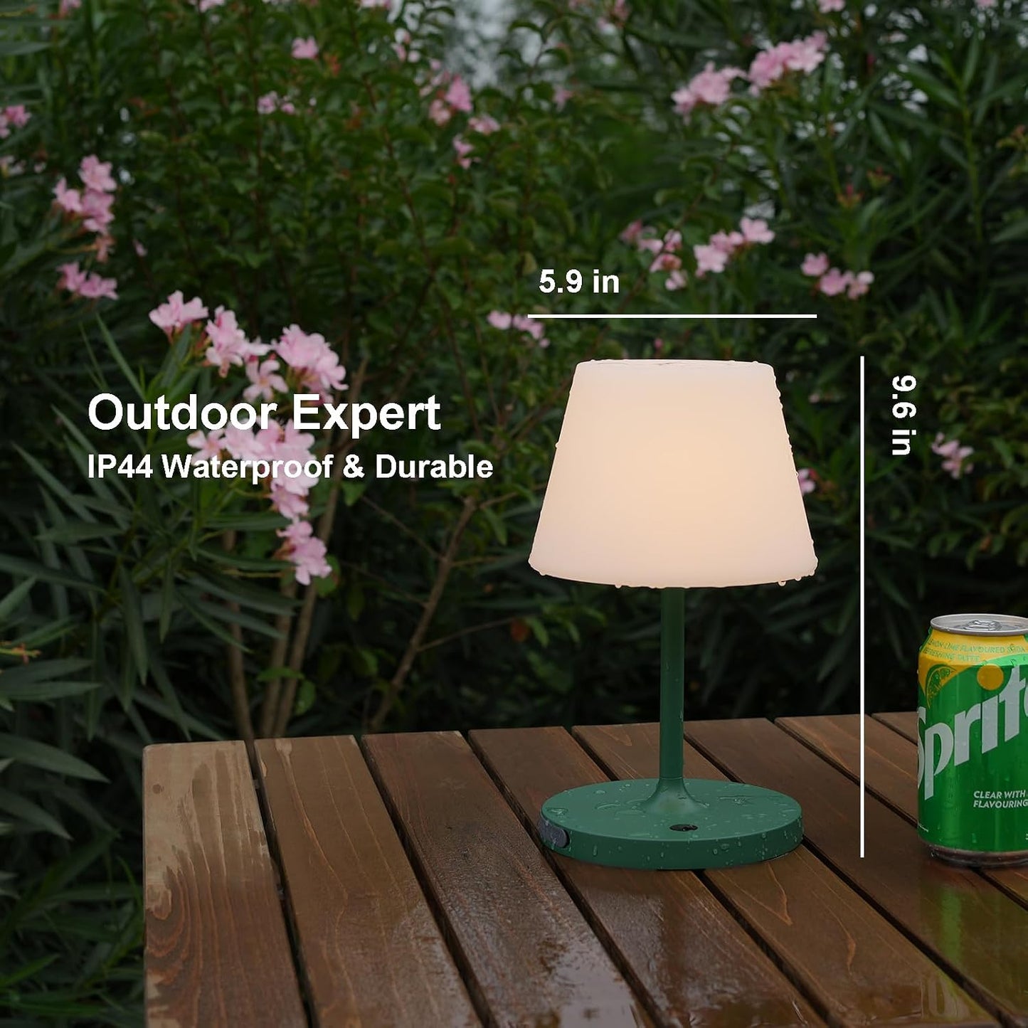 Rechargeable Outdoor Lamp, IP44 Waterproof Touch Dimmable LED Light | 4000mAh battery, 2700K warm light with PE shade