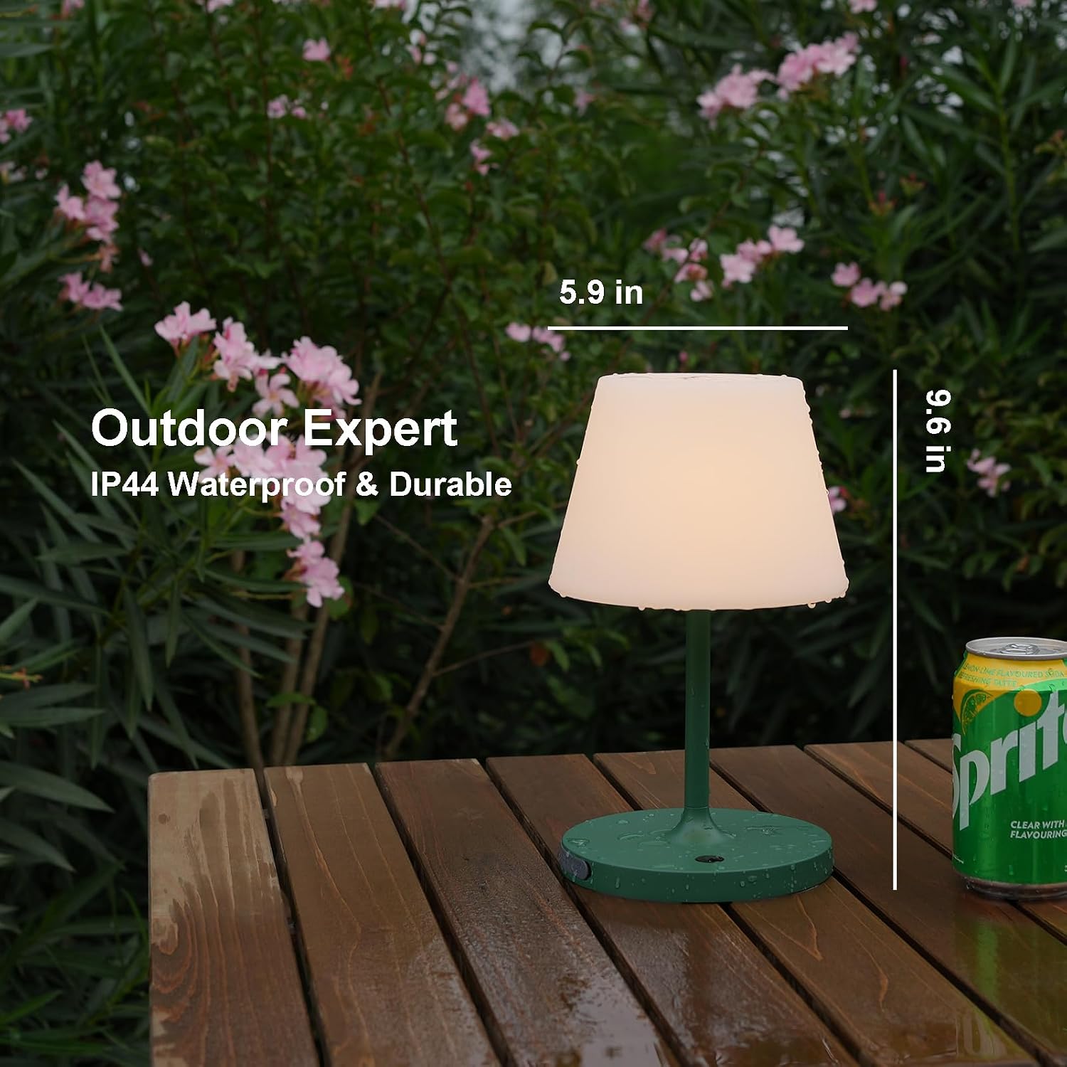 Rechargeable Outdoor Lamp, IP44 Waterproof Touch Dimmable LED Light | 4000mAh battery, 2700K warm light with PE shade