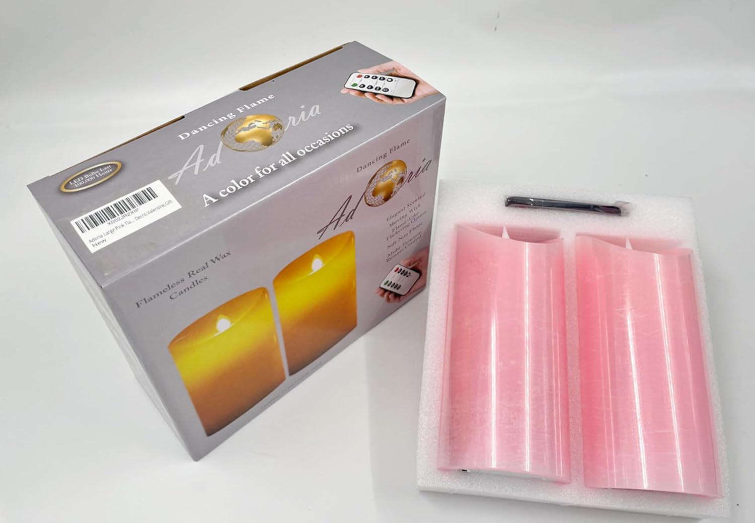 Adoria Large Pink Flameless Candles Pack of 2, 7 inch Height | Pink Pillar candles set 2 Rose Scented, Home Decor