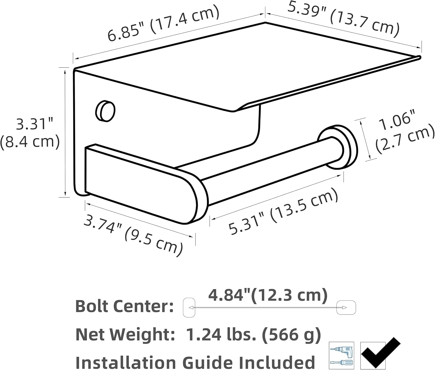 APLusee Toiler Paper Holder with Phone Shelf, Brushed Nickel, Wall Mounted | 304 Stainless Steel, Rust-resistant Tissue