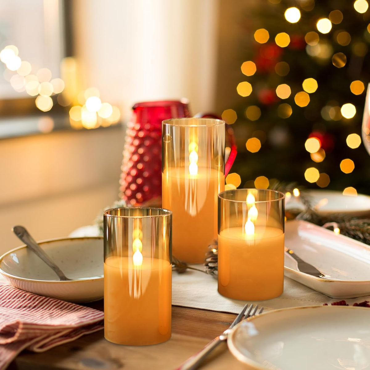 GenSwin Glass Rechargeable Flameless Candles with Remote & Charging Base | Gold, Timer, Battery Operated LED Candles