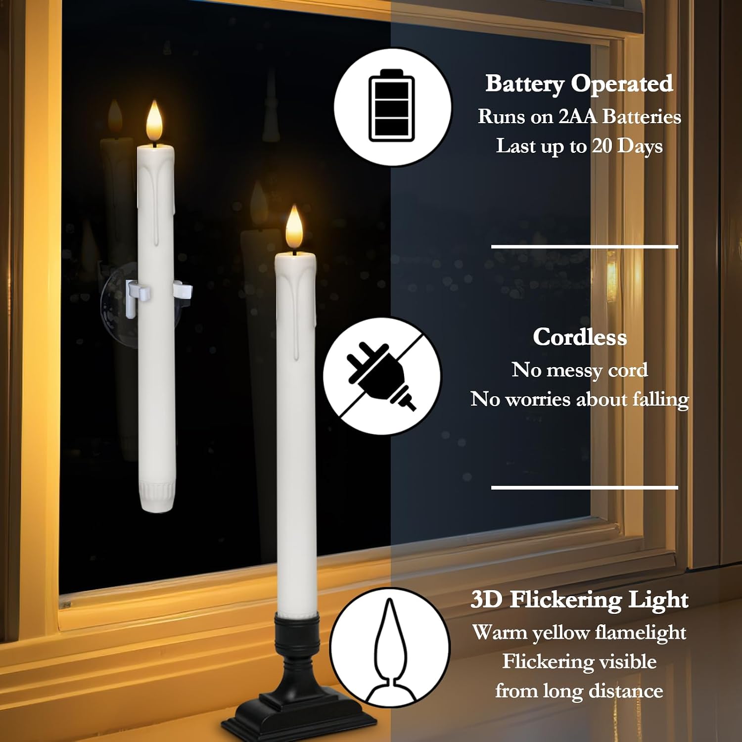 Homemory 6 Pcs Window Candles with Remote Timer Dimmer, Battery Operated Candlesticks with Holders and Suctions, White
