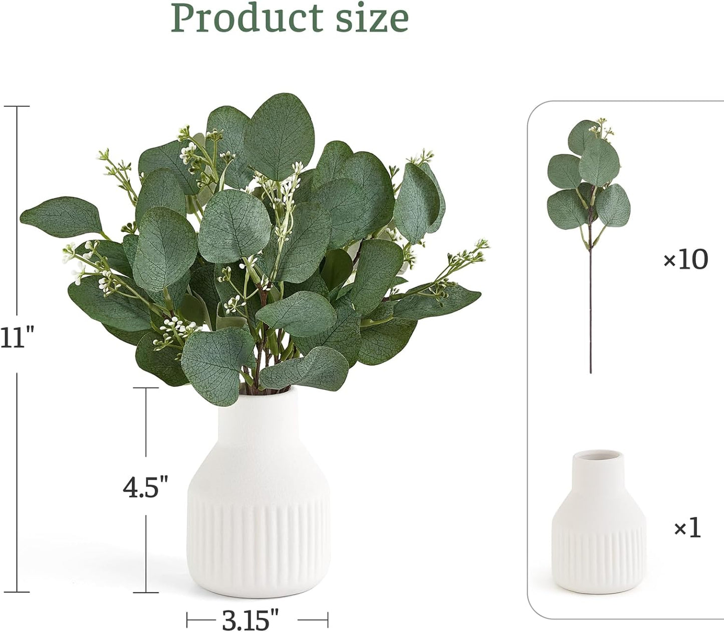 Artificial Eucalyptus Stems in Ceramic Vase Centerpiece Table Decorations Modern / White / Small