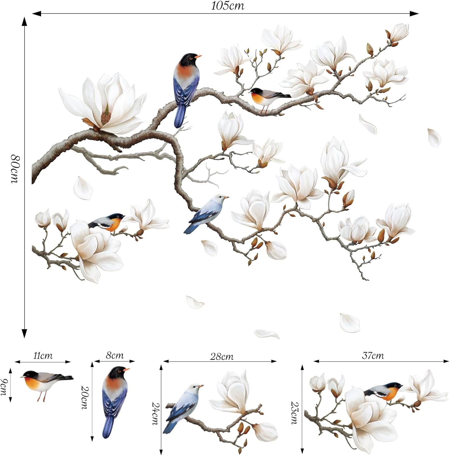 Branches Corner Wall / Left Magnolia Flower / White