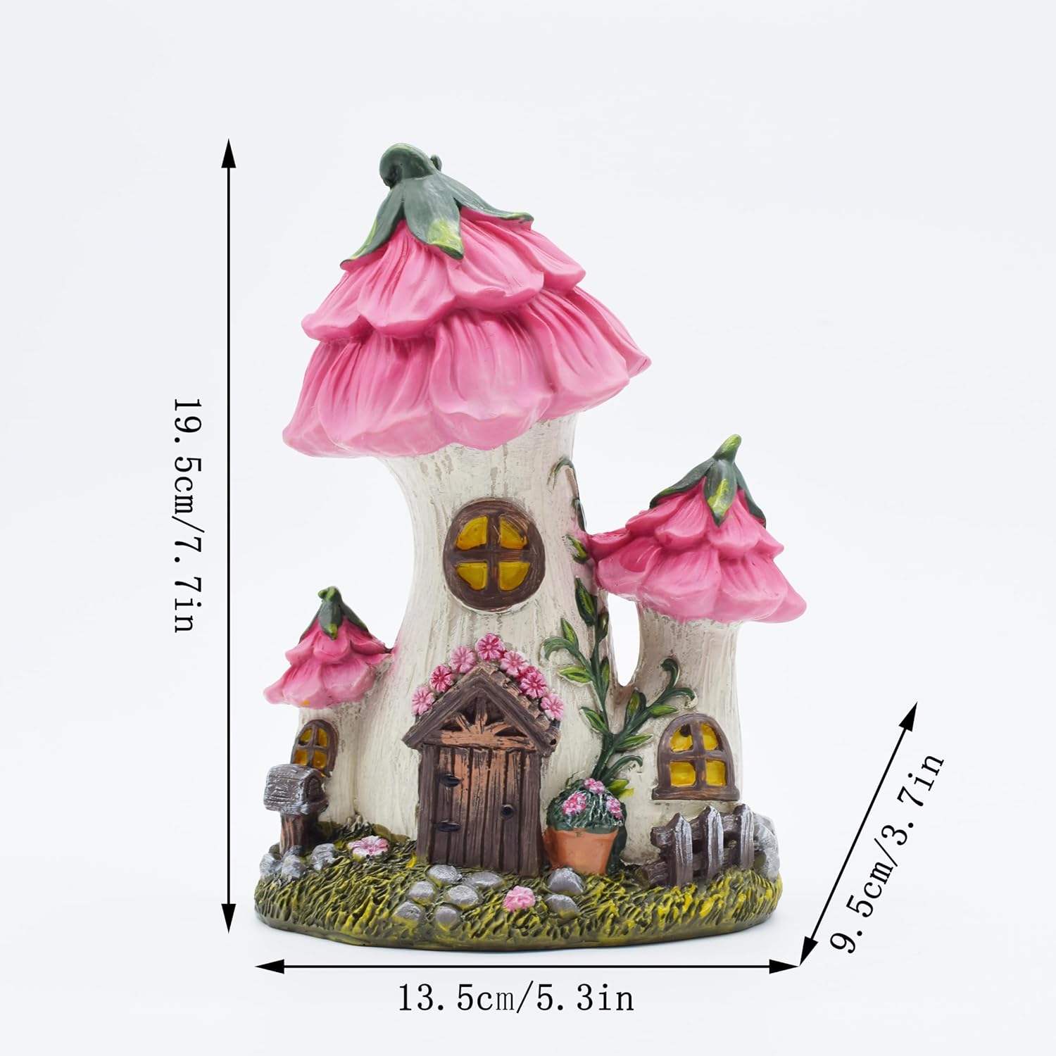 Mushroom House Fairy Garden Statue / Pink / 7.7 Inch