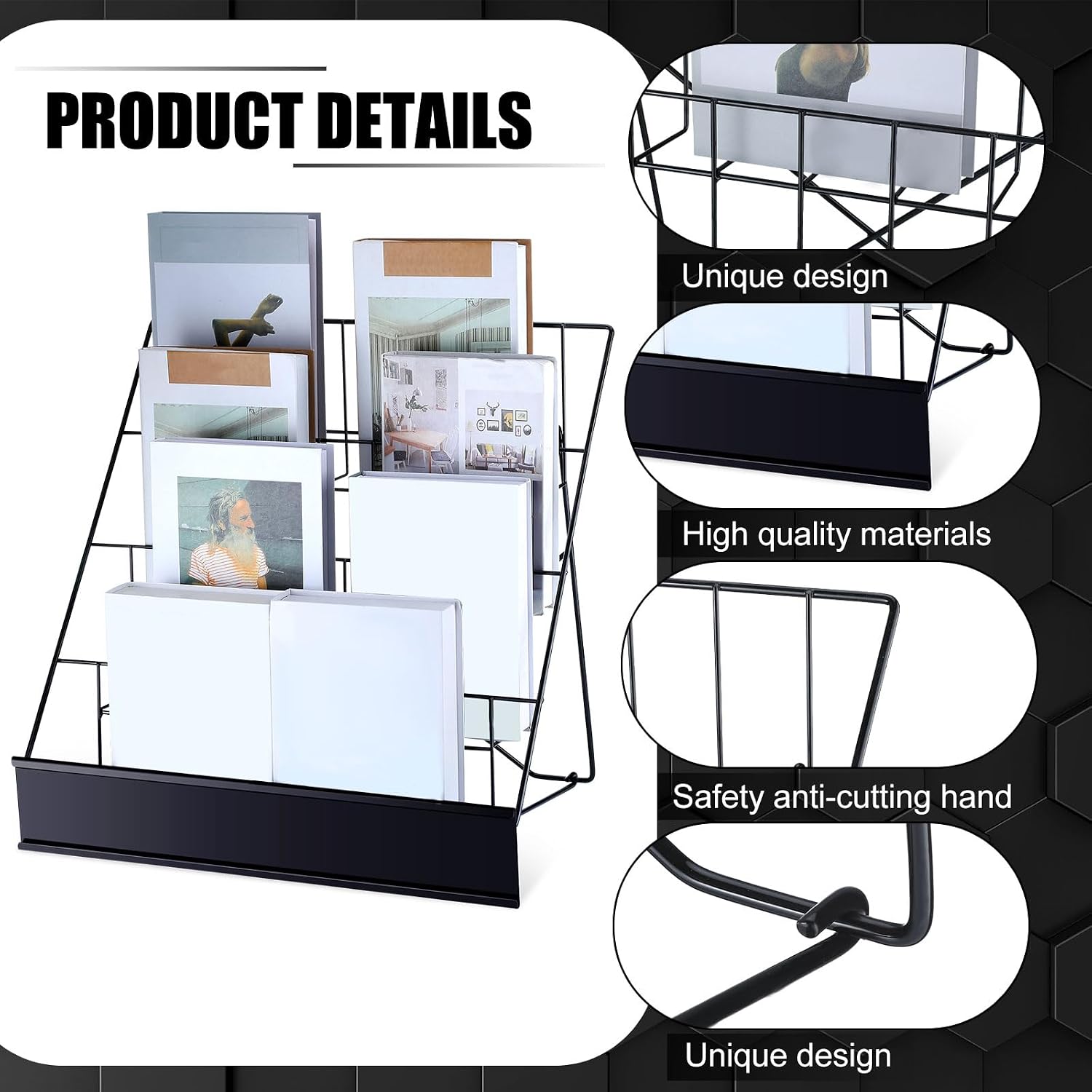 Sintuff Comic Book Display Stand 4 Tier Black Color Book Display Rack 18" Wire Tabletop Signing Cd Magazine Stand Rack