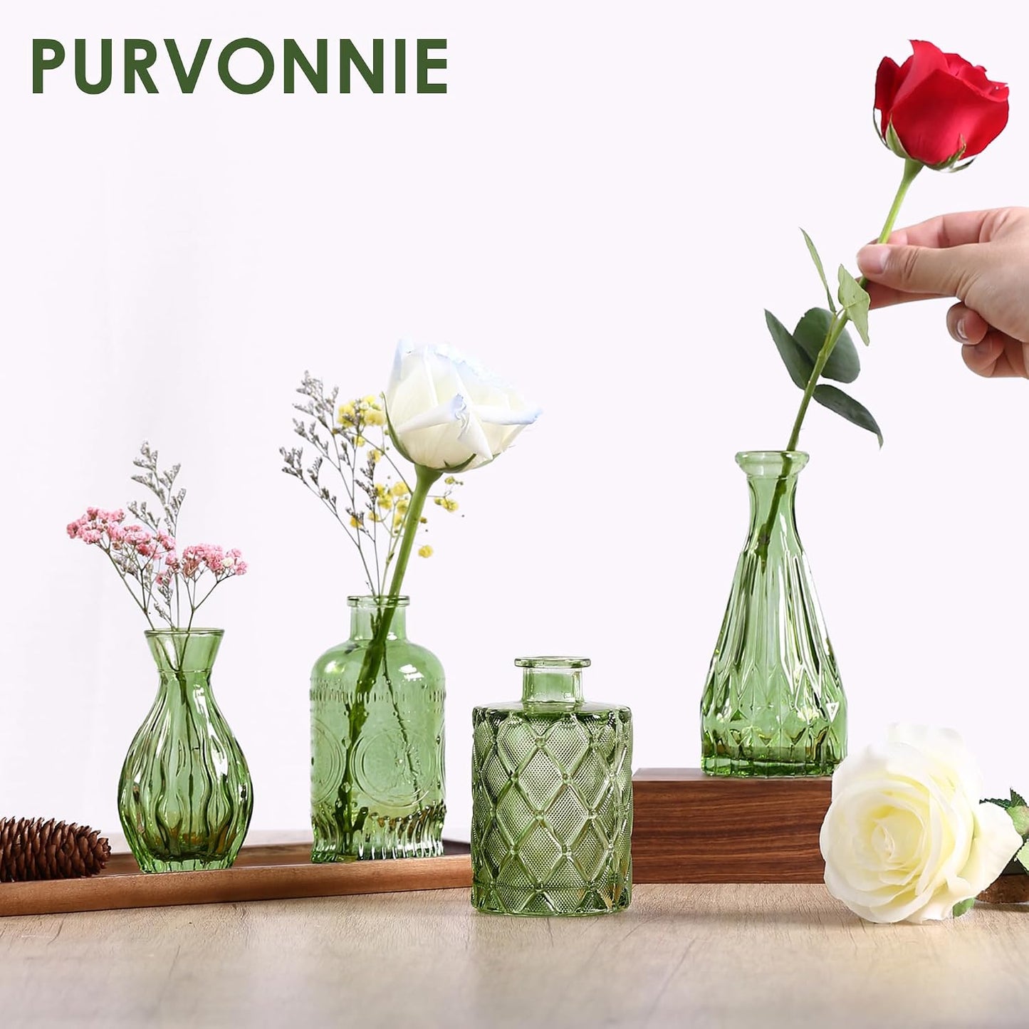Vintage Small Glass Vases / Hunt Green / Set of 10