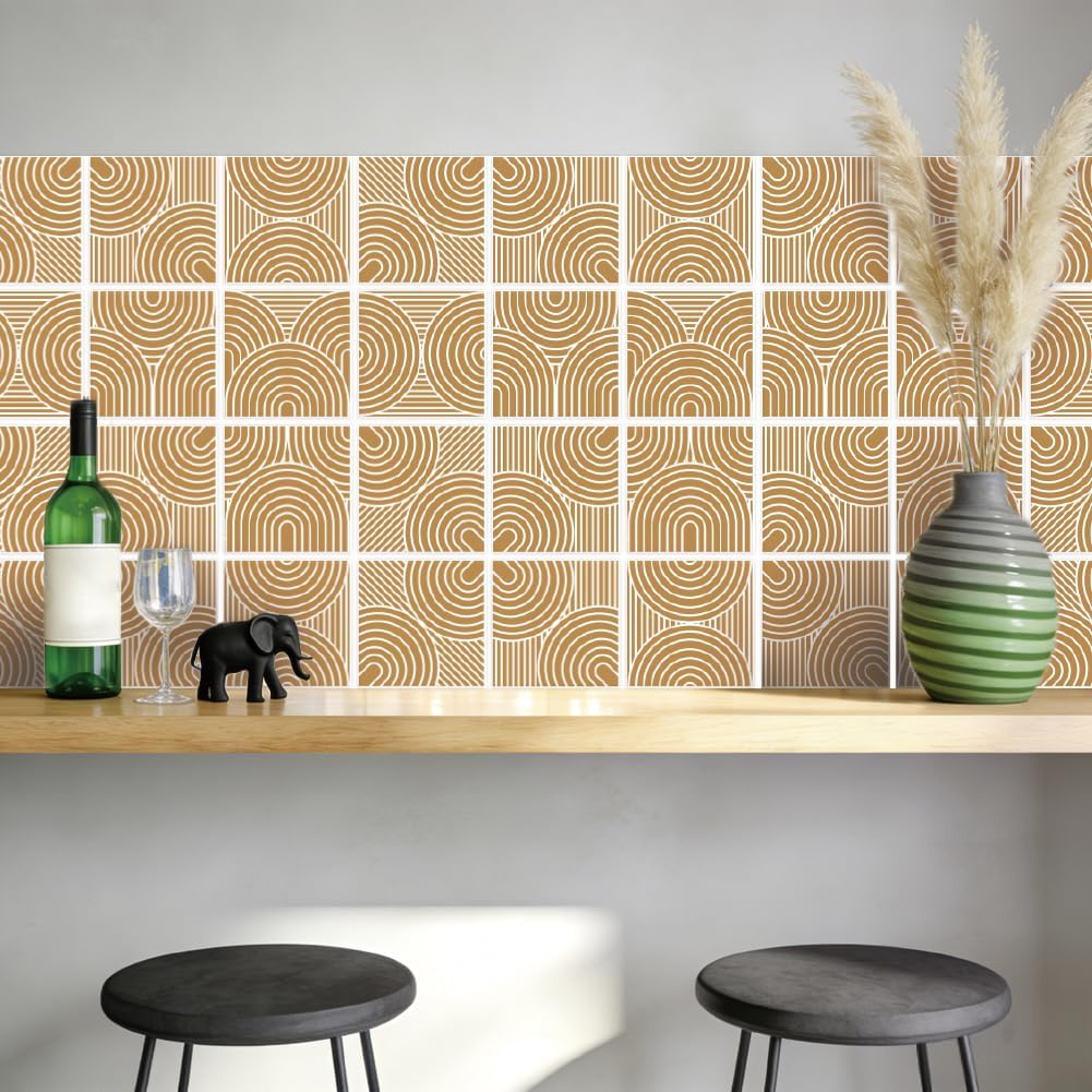 Modern Geometry Tile Sticker Arch Patterns Peel and Stick Wall Tile / Brown / 4 x 4 / Set of 36