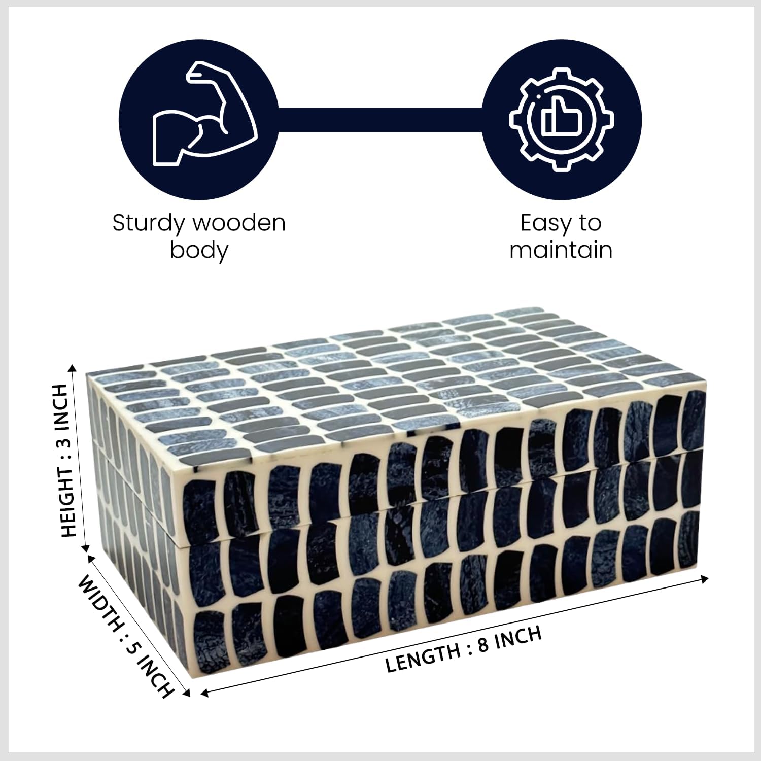 Home Decor Decorative Storage Wooden Box Small Shibu Organizer Tool Stash Card / Blue & Off White