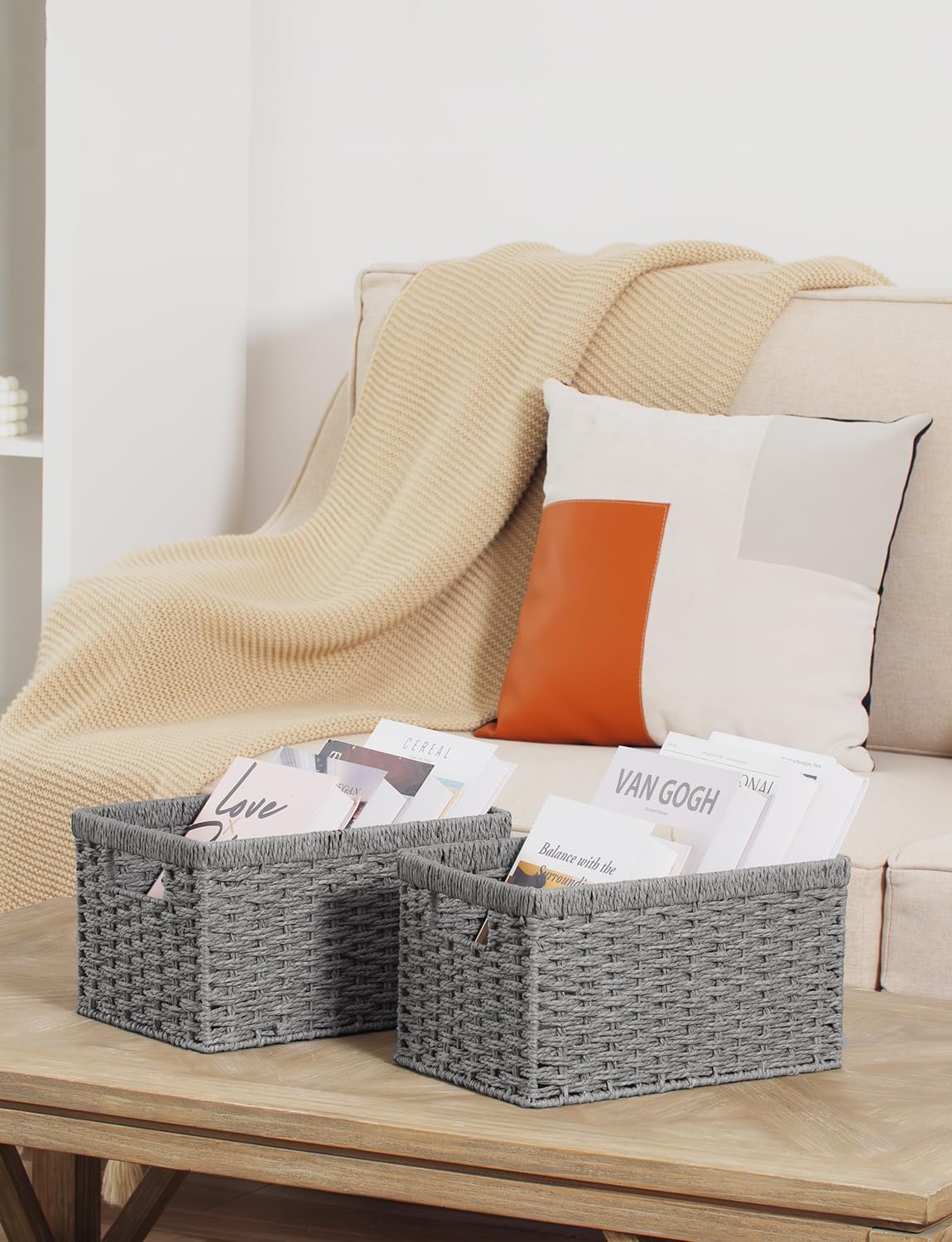 Rectangular Wicker Baskets / Gray / 2 x 13 / Set of 2