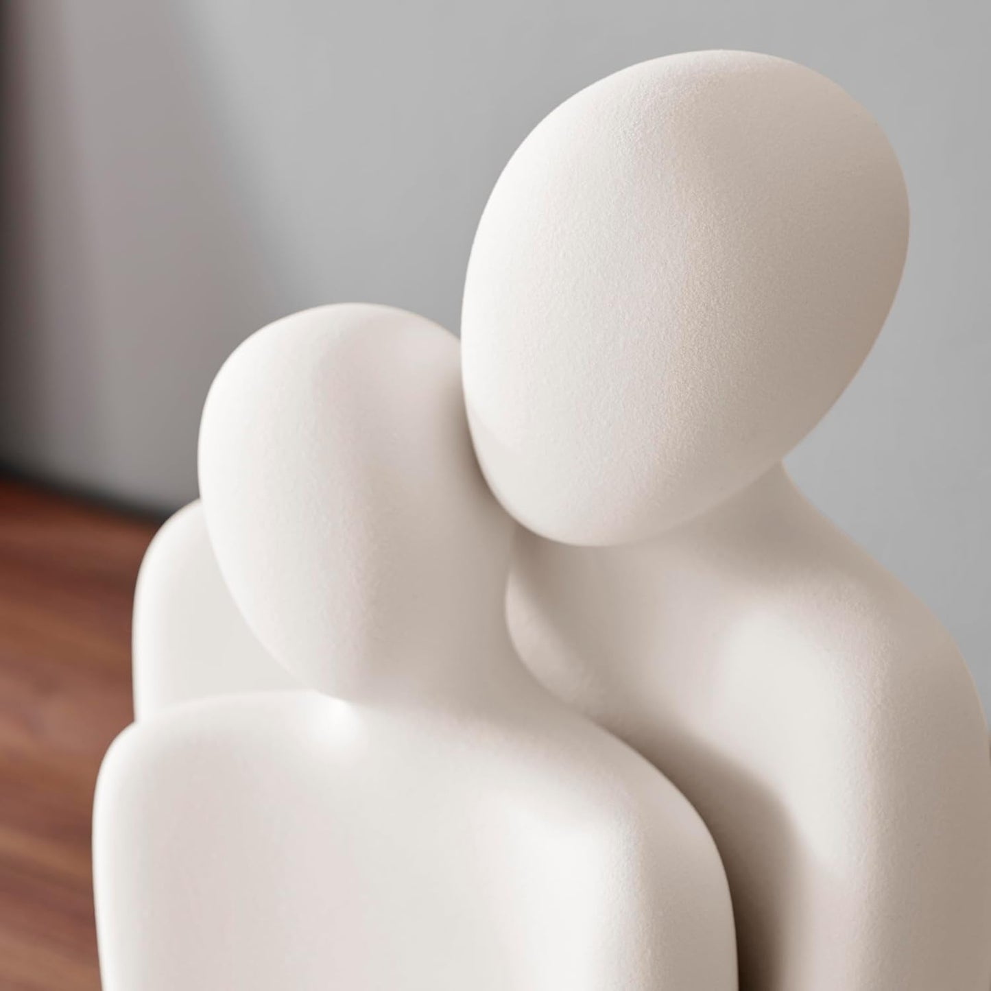 . Hans Abstract Nesting Two Piece Couple Decorative Accent Matte Ceramic Sculpture Figure / Cream