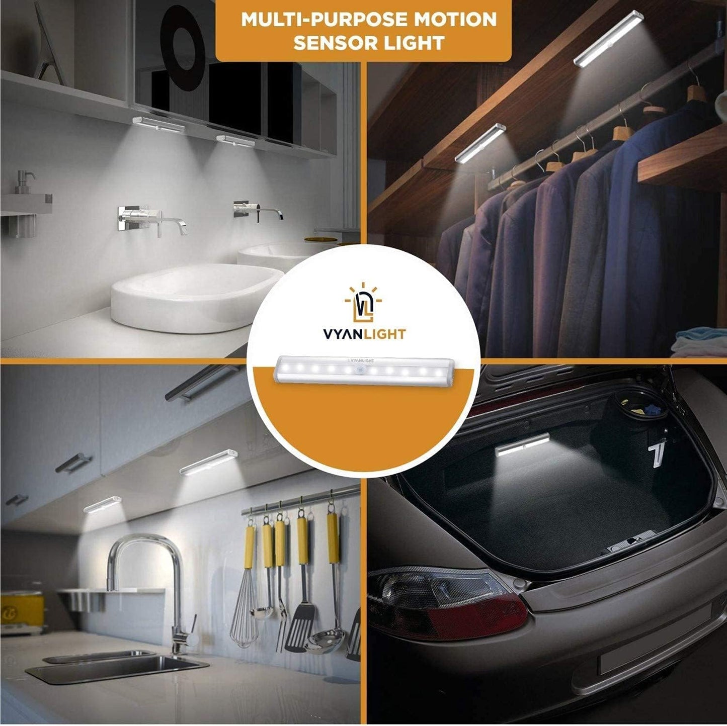 Under Cabinet Lighting – Motion Sensor Closet Lights, Battery Operated LED Strip Light Bar, Stick-On Wireless Indoor