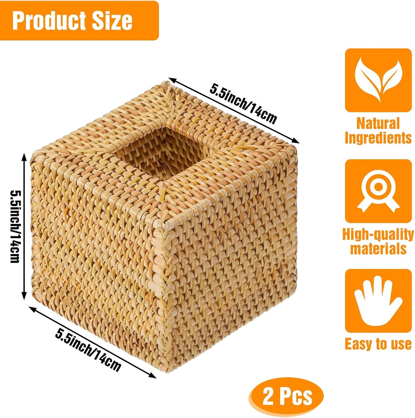 Square Rattan Tissue Box Cover / Natural / Set of 2