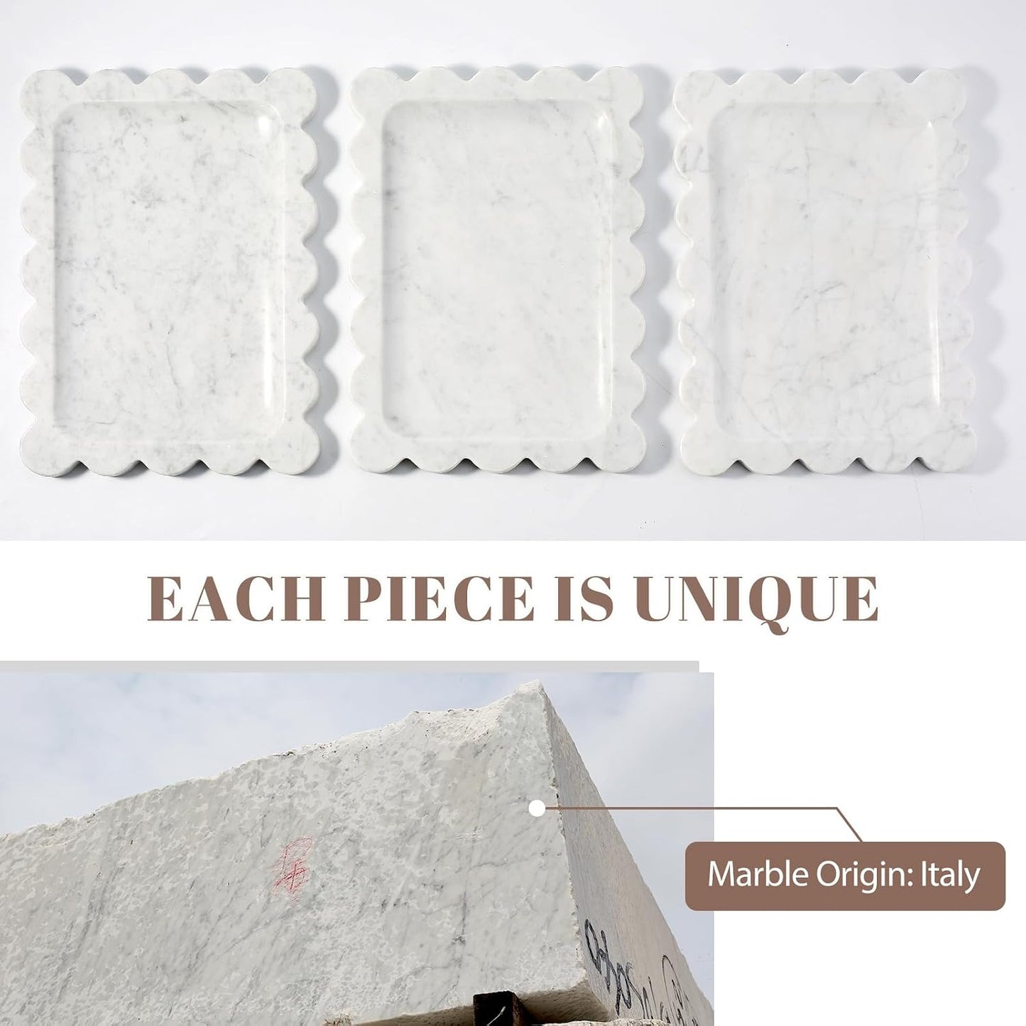 Scalloped Marble Tray / Bianco Carrara / 11 x 7.9 x 0.7 / Natural