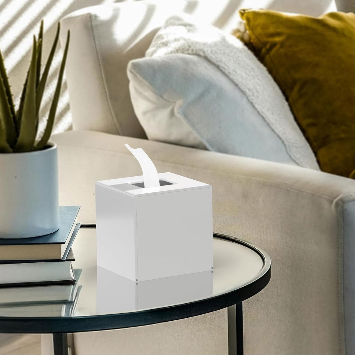 Acrylic Tissue Box Cover Decorative Square Tissue Holder Napkin Dispensert / White / 5.4 x 5.4 x 5.4