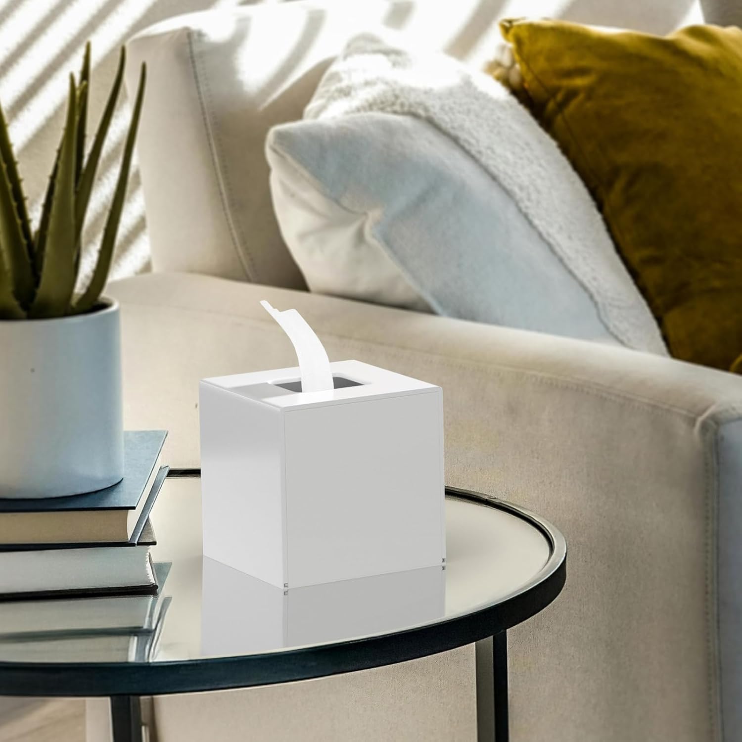 Acrylic Tissue Box Cover Decorative Square Tissue Holder Napkin Dispensert / White / 5.4 x 5.4 x 5.4