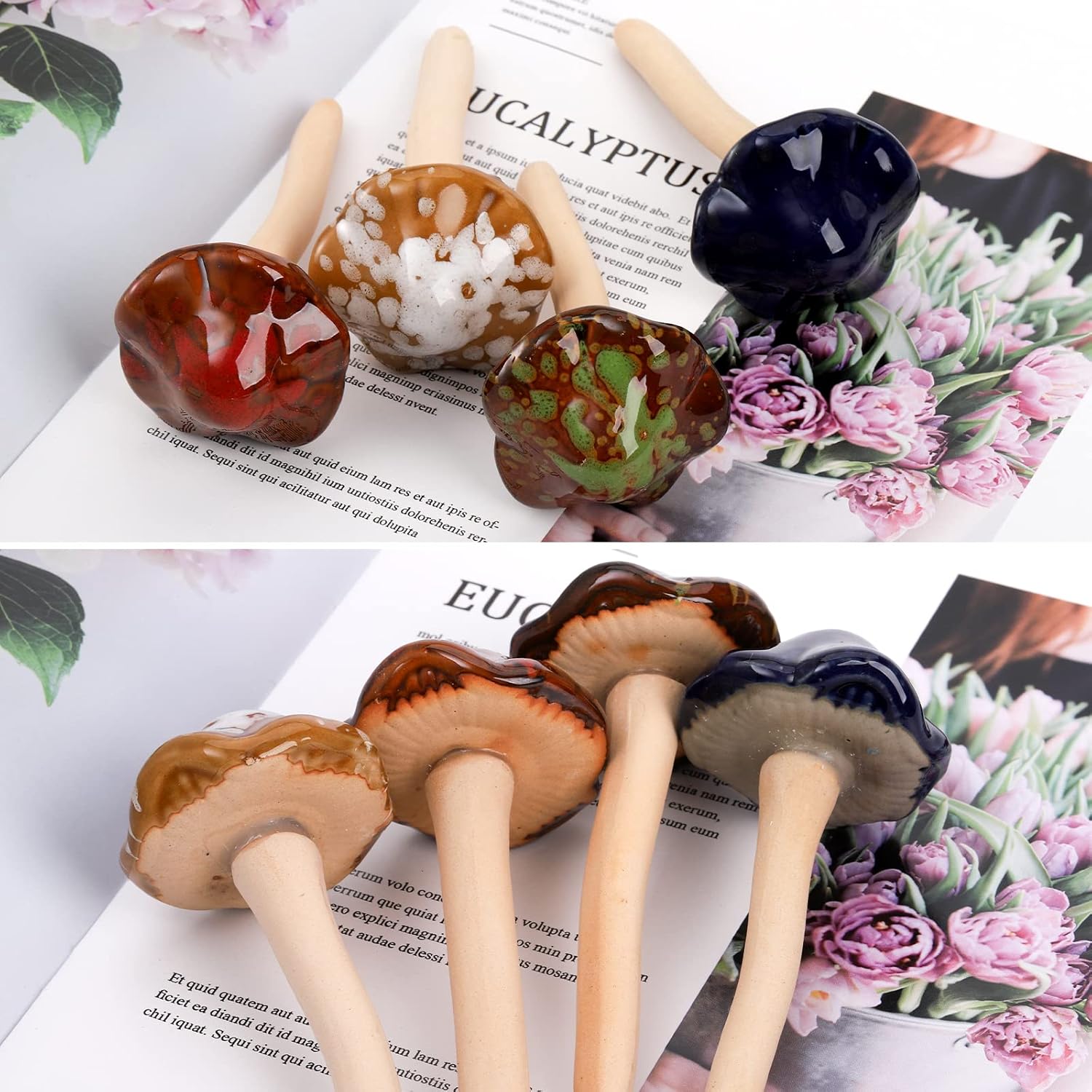 Ceramic Garden Mushrooms / 4.7 Inch / Set of 12