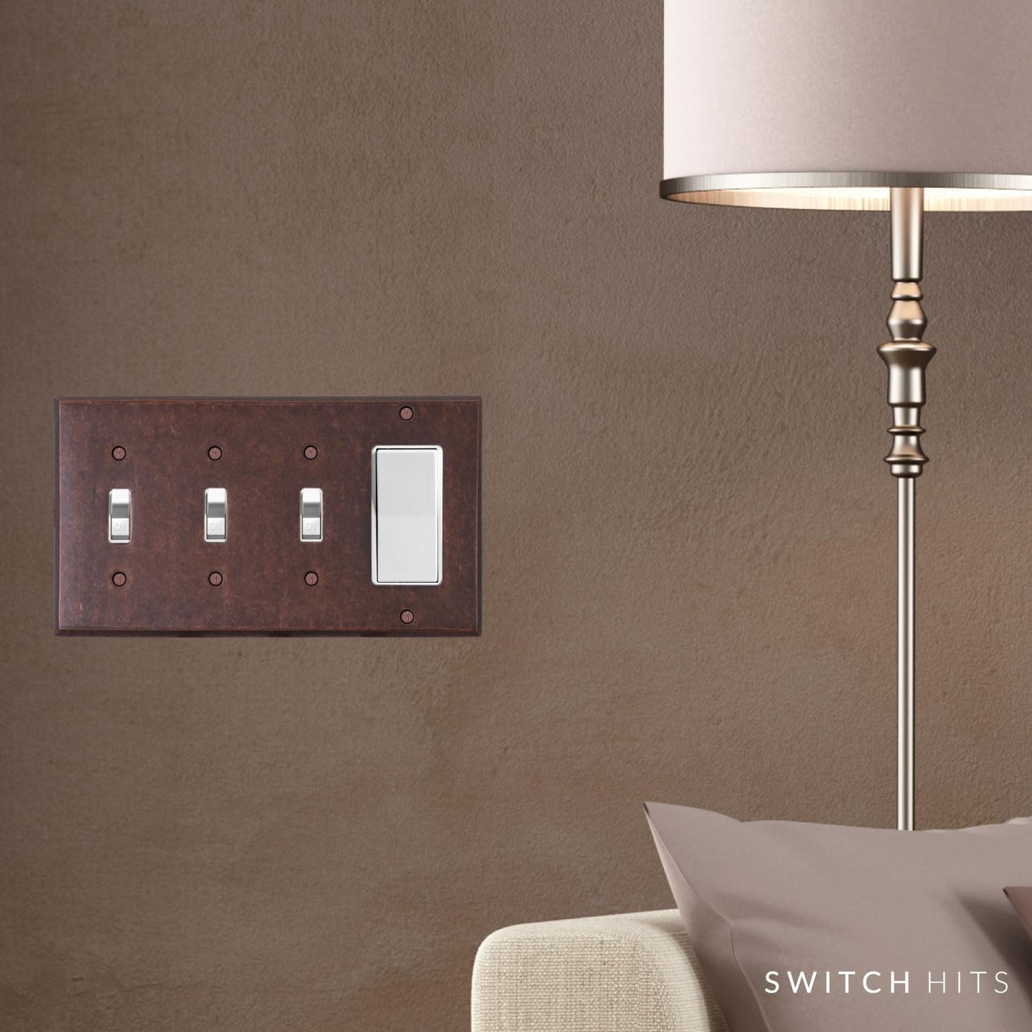 Mottled Antique Copper Outlet Wall Plate | 3 Toggle - 1 GFI Rocker | 8.25" x 4.5" | Hand-Polished Brass Construction