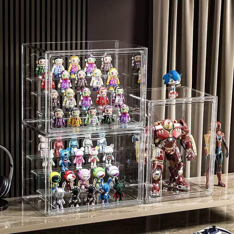 BOHOIDEE Clear Acrylic Display Case with Two Display Shelves for Figures, Dustproof Storage Organizer Box with Magnetic