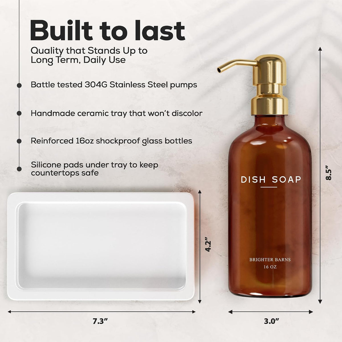 Luxury Glass Hand and Dish Soap Dispenser Set with Tray by Brighter Barns - Kitchen Soap Dispenser with Tray and Pump