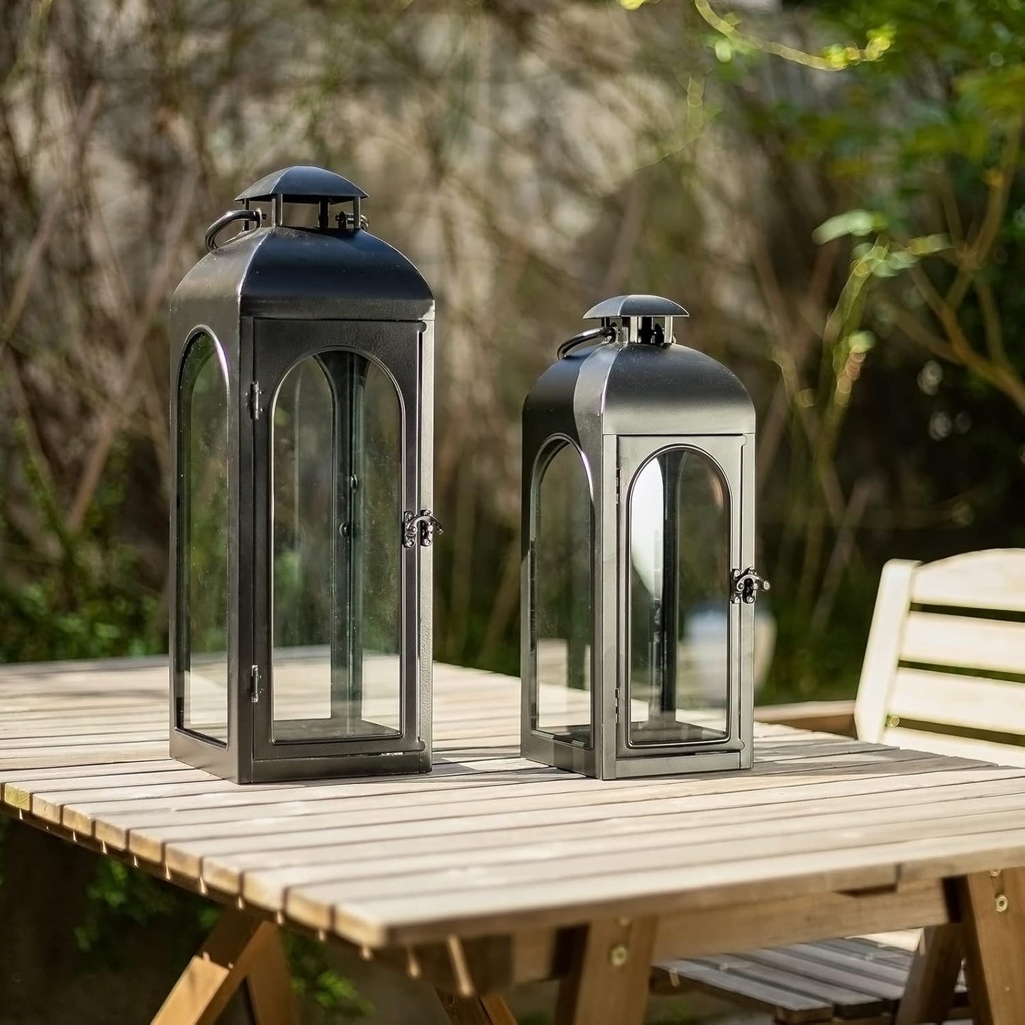 Bdor 16 Inch Outdoor Indoor Lantern Decor Black Metal Candle Lantern 1 Pack | Tempered glass panels, sturdy metal